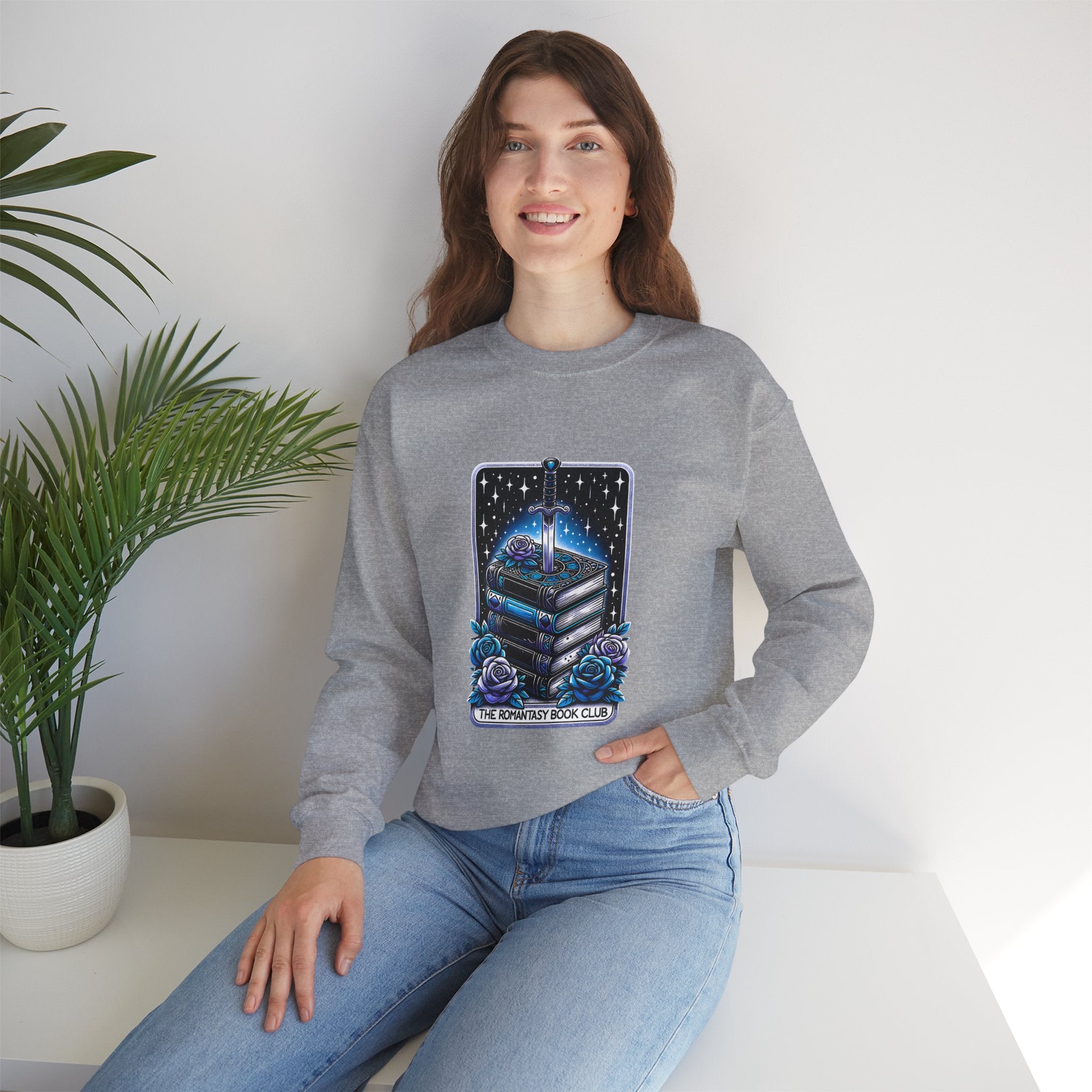 Crewneck Sweatshirt — "The Forlorn Book Club" Gothic Stack of Books Design
