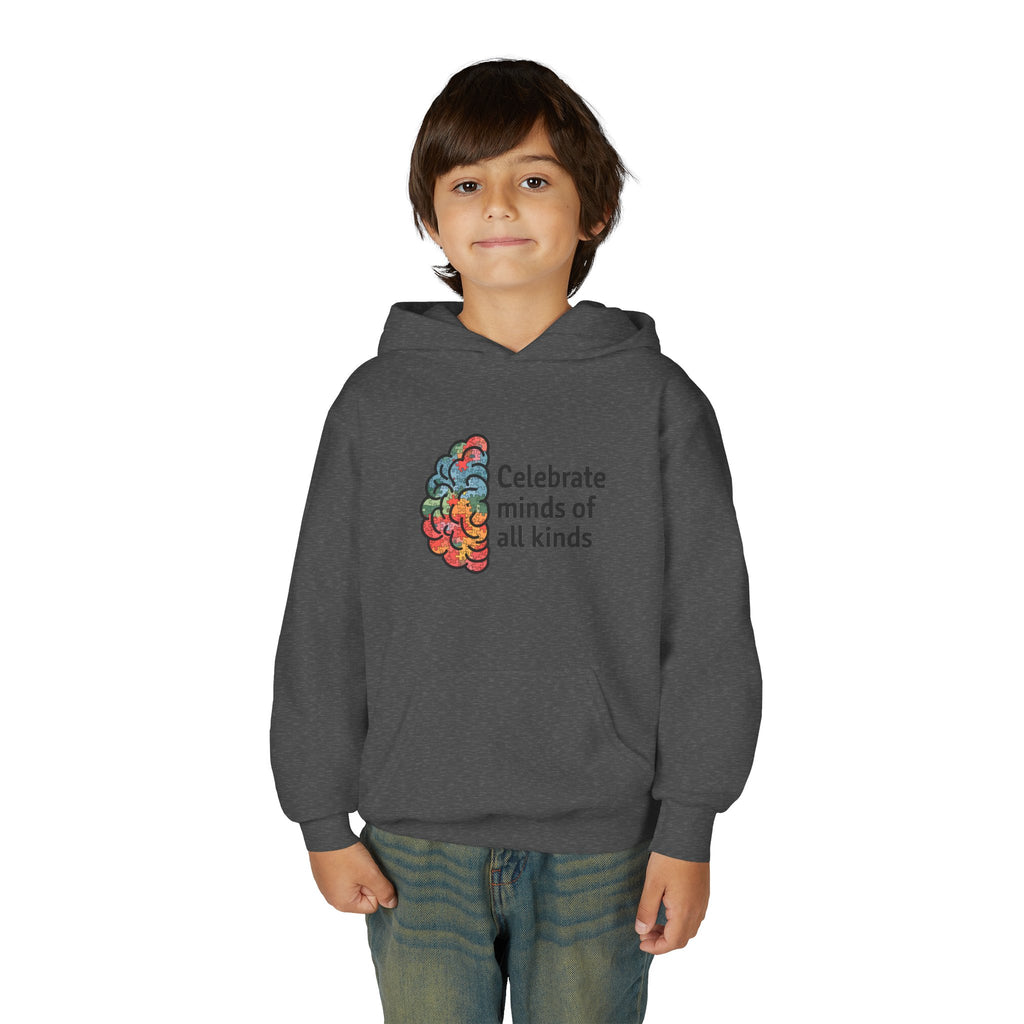 Youth Hoodie — "Celebrate Minds of All Kinds" Colorful Brain Awareness Pullover