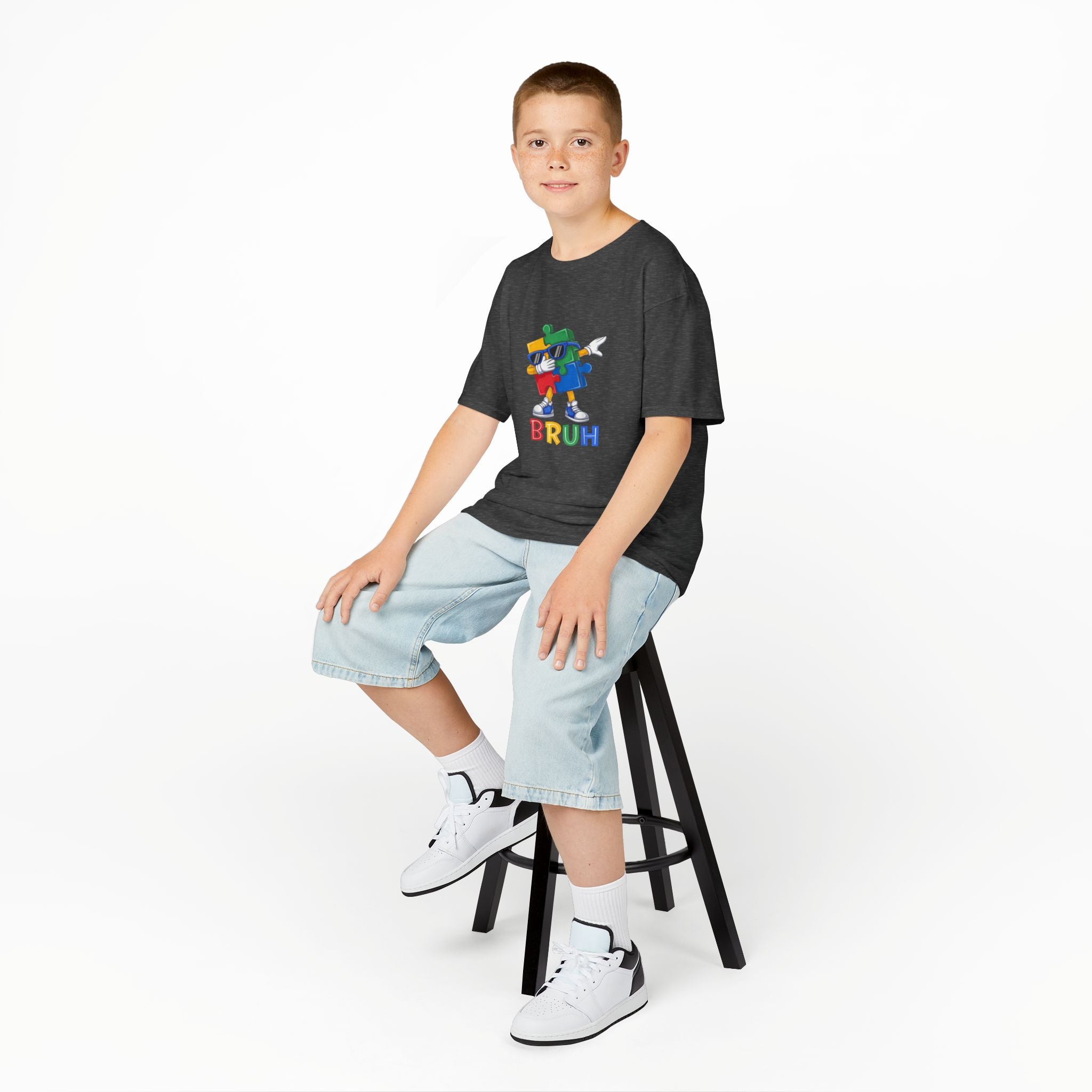 Kids 'BRUH' Colorful Puzzle Robot Tee - Fun Graphic Shirt for Boys & Girls