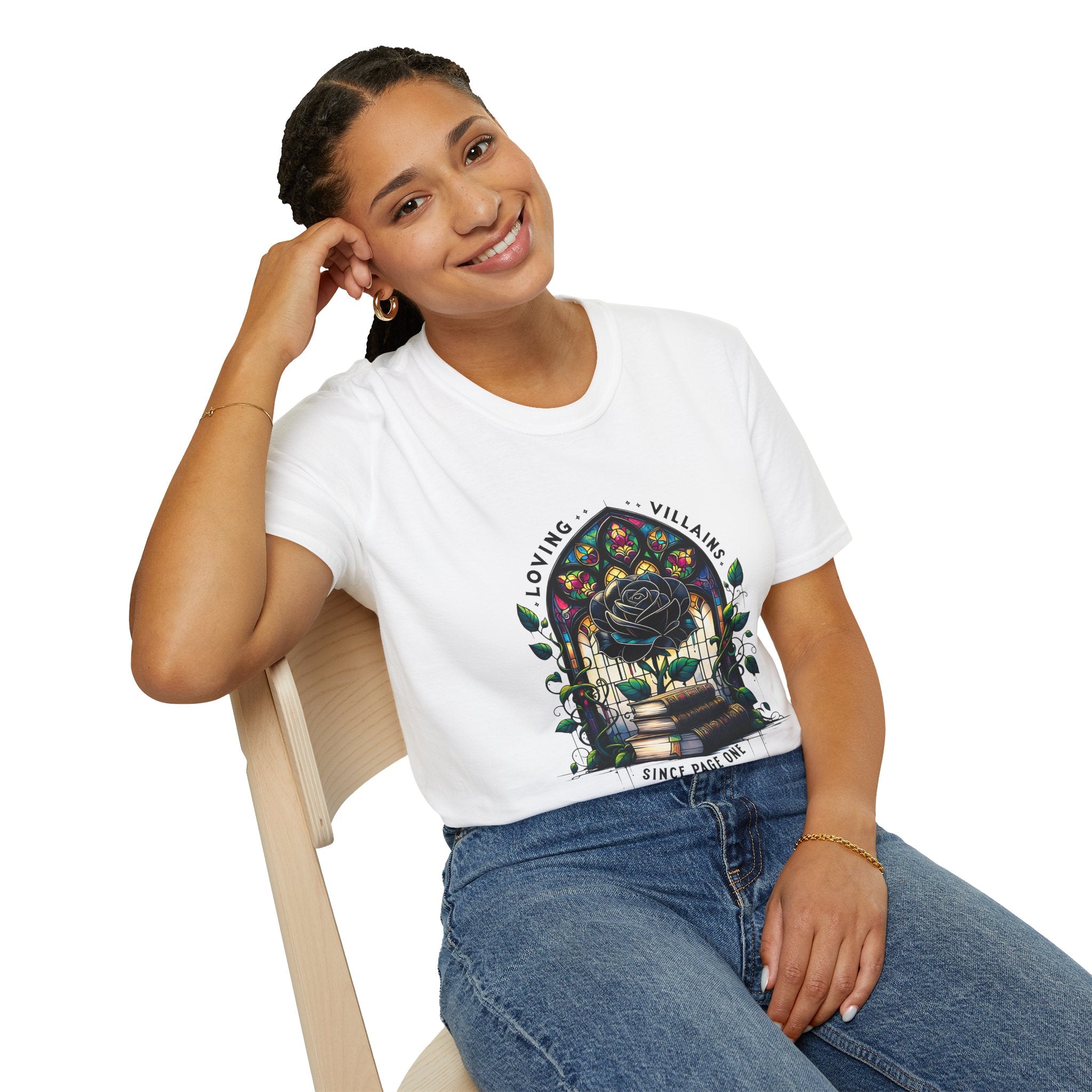 Loving Villains Rose Window T-Shirt — Gothic Floral 'Since Page One' Tee