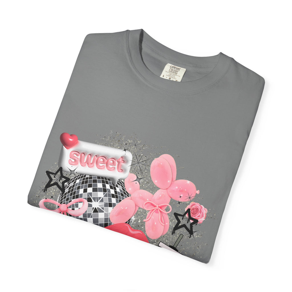 Sweet Kitsch Graphic T-Shirt — Pink Hearts, Lips & Strawberry Design