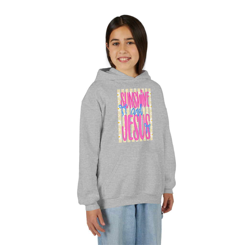 Youth Hoodie – "Sunshine & Jesus" Colorful Faith Graphic