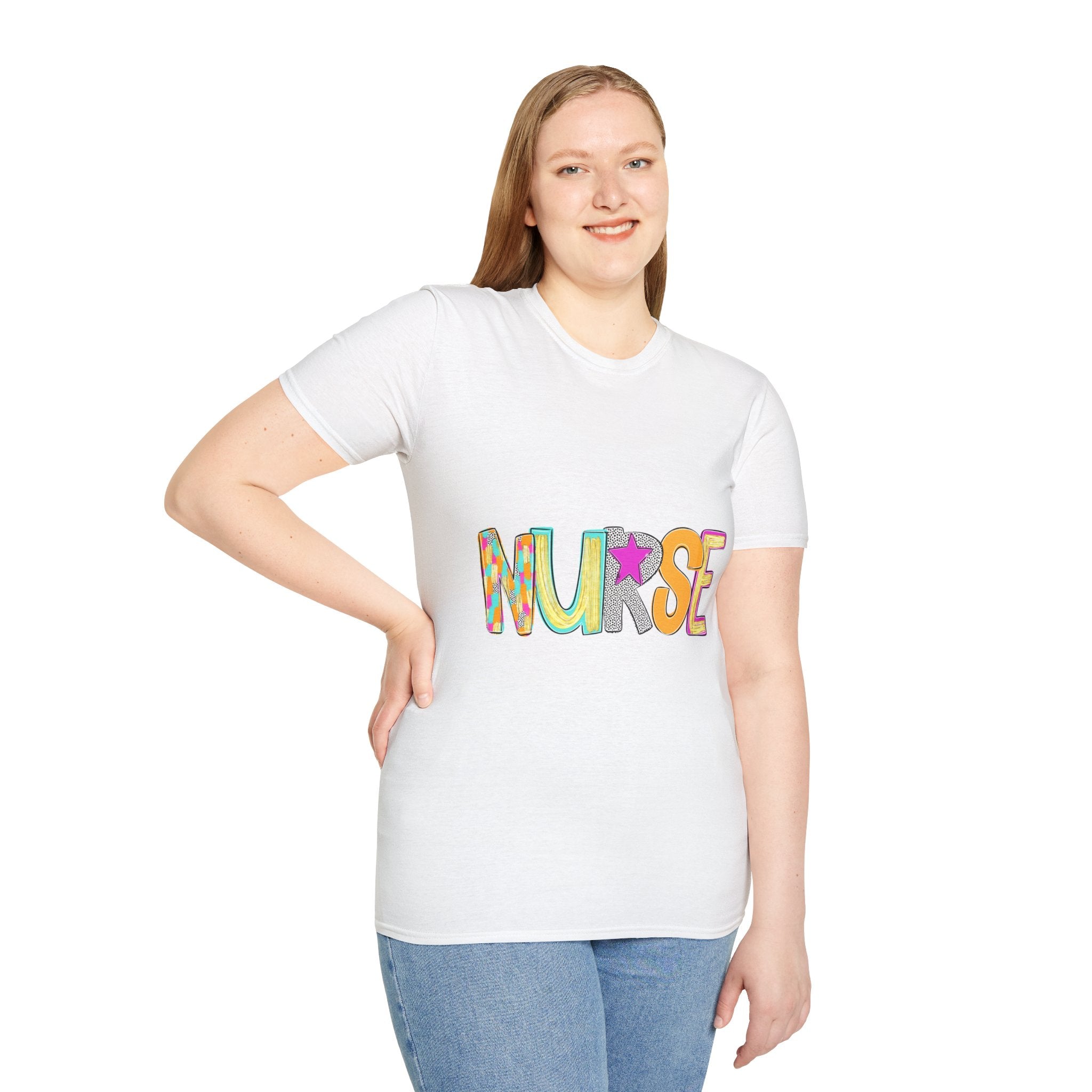 Nurse Colorful Lettering T-Shirt – Playful Scrubs-Themed Tee for Nurses