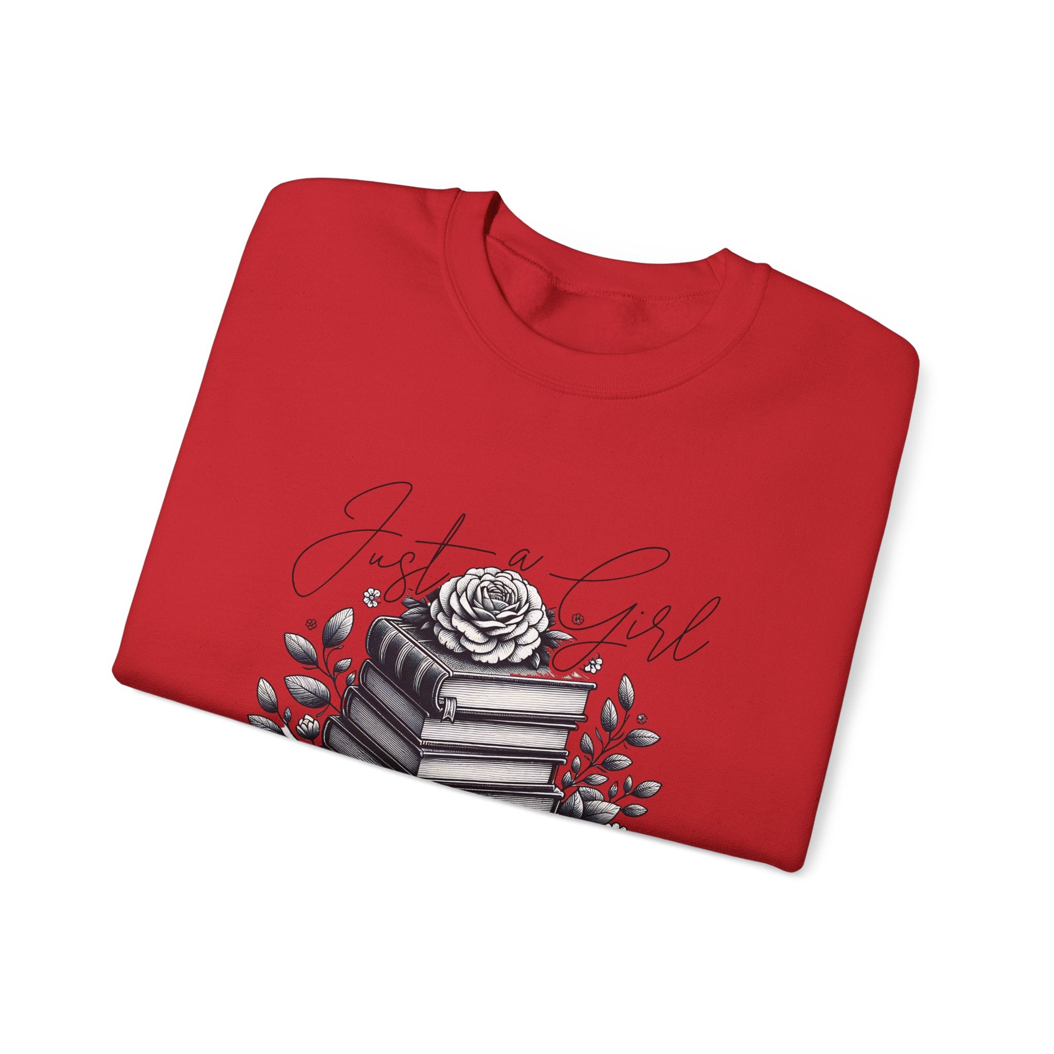 Book Lover Crewneck Sweatshirt — "Just a Girl Who Loves Books" Floral Stack Design