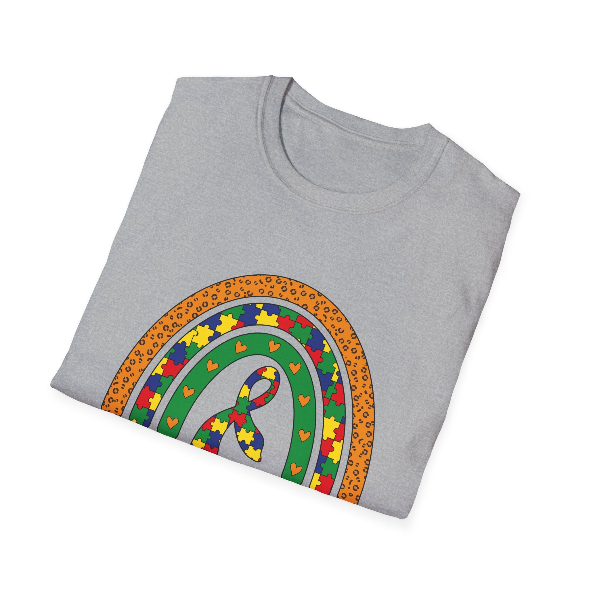 Autism Awareness T-Shirt — Colorful Puzzle Ribbon Rainbow Tee