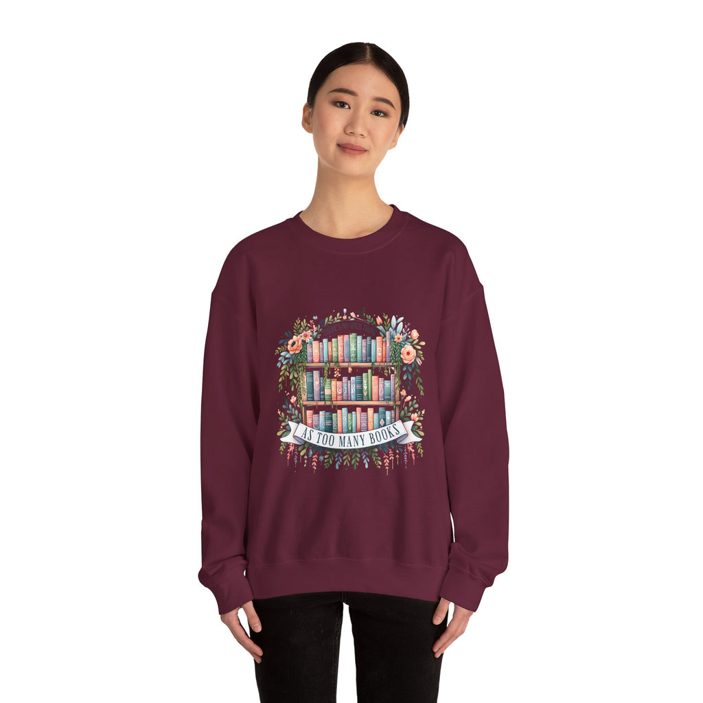 Booklover Crewneck Sweatshirt – Floral 'Too Many Books' Graphic