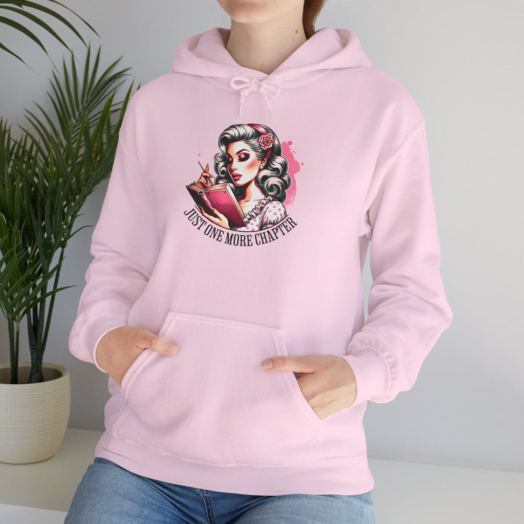Hoodie — Retro Pin-Up Reader “Just One More Chapter” Cozy Book Lover Sweatshirt