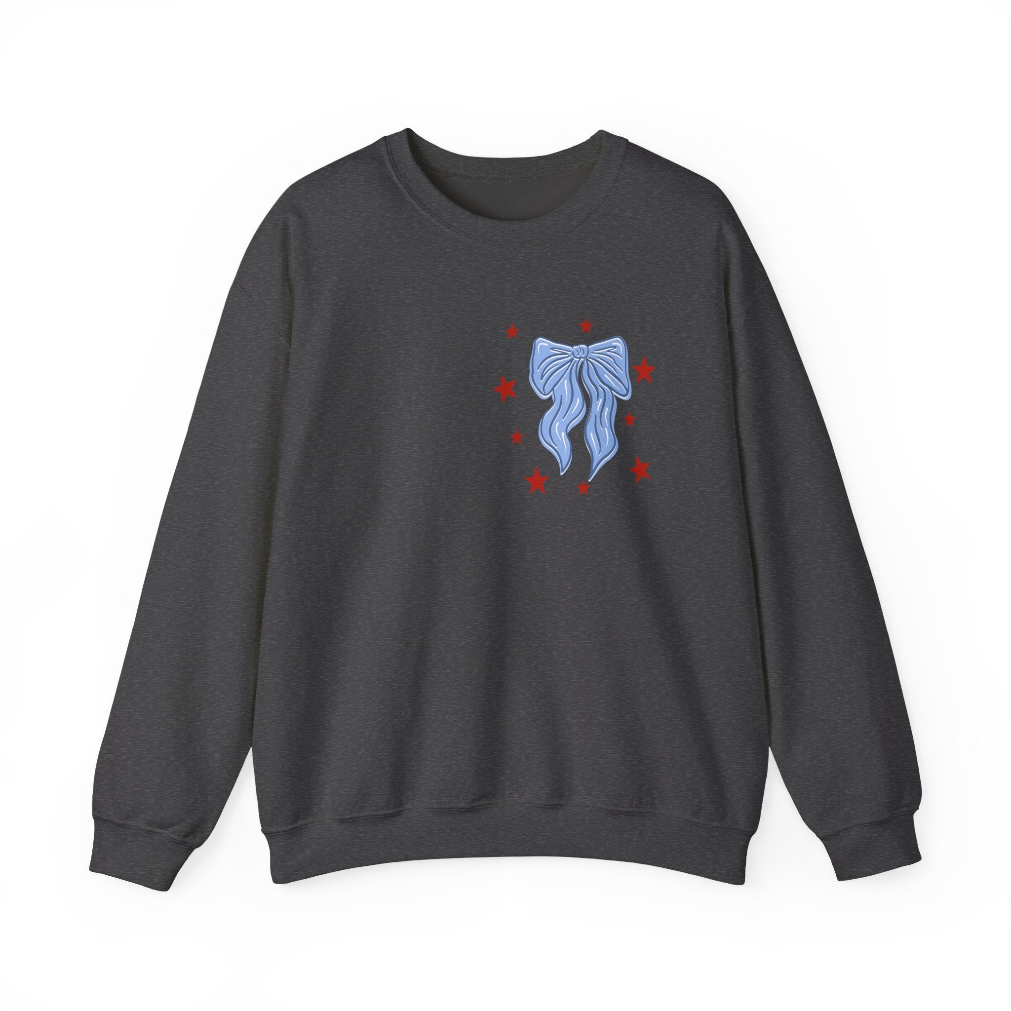 Double-sided American Honey Crewneck Sweatshirt — Patriotic Blue Ribbon Stars Pullover
