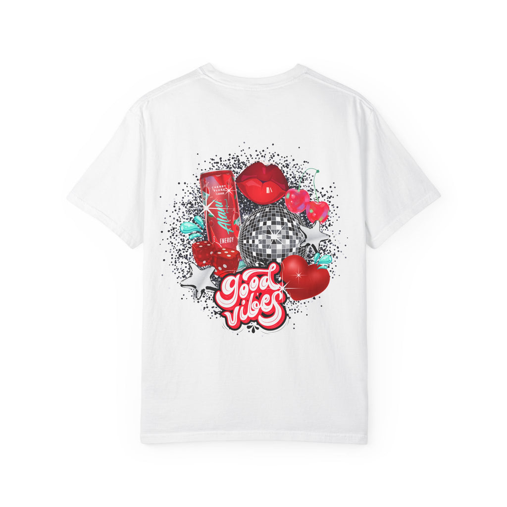 Graphic T-Shirt — 'Good Vibes' Retro Soda & Hearts Tee