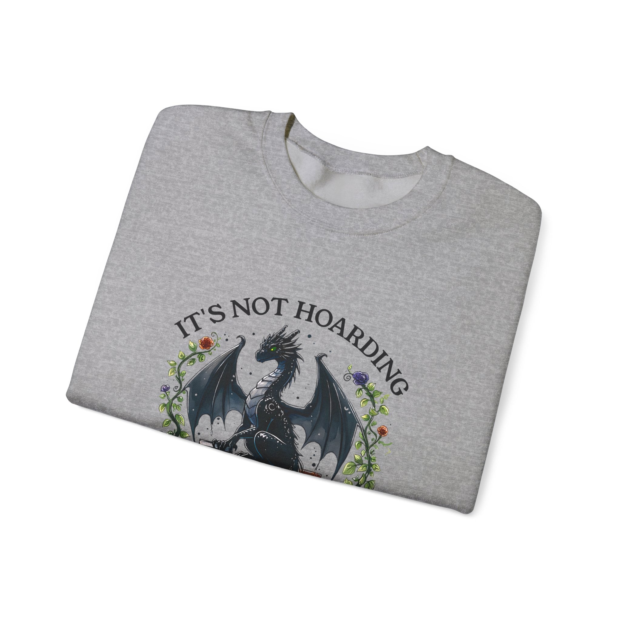 Book Dragon Crewneck Sweatshirt — "It's Not Hoarding If It's Books" Cozy Reader Pullover
