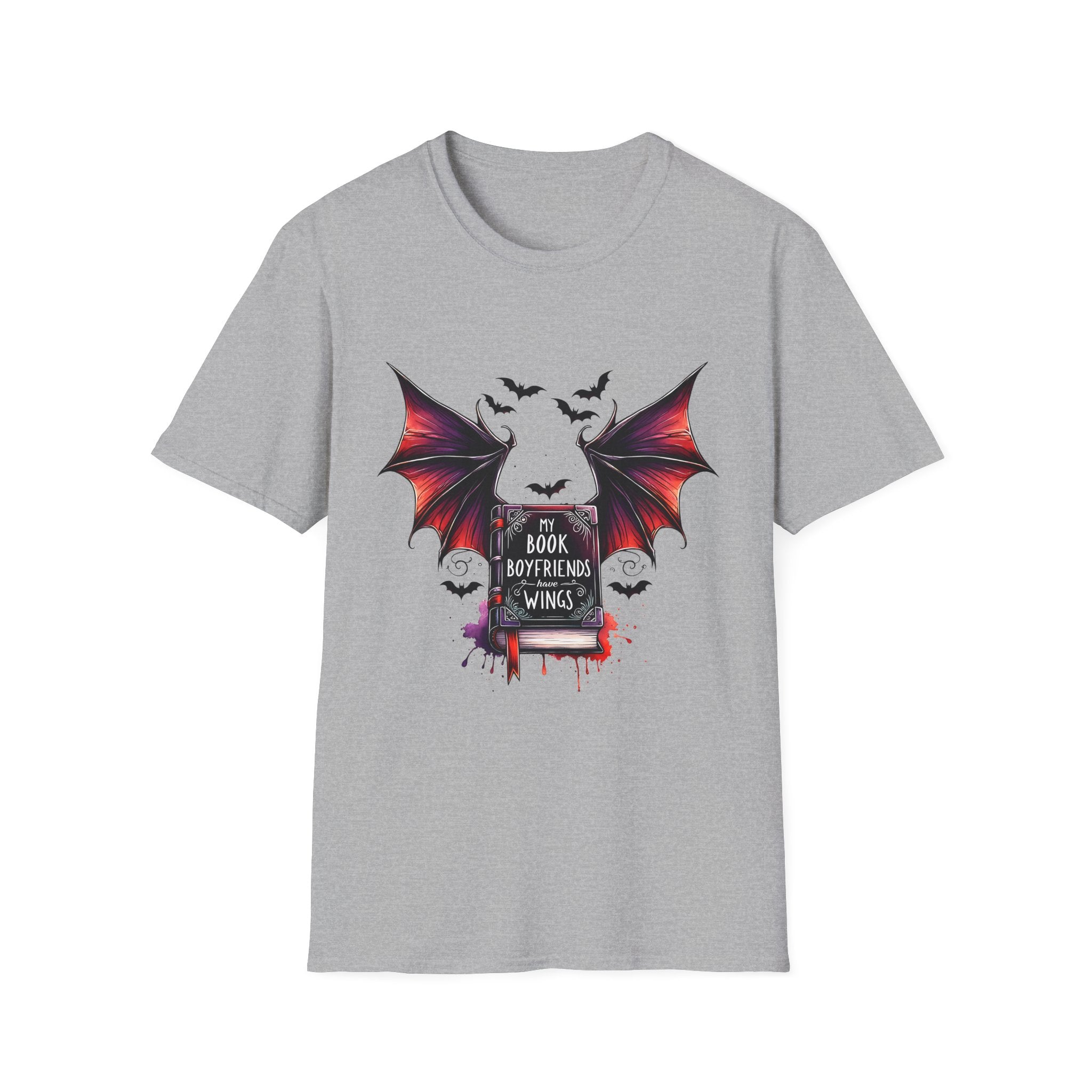 Book Boyfriends Have Wings T-Shirt — Vampire Bat Gothic Reading Tee