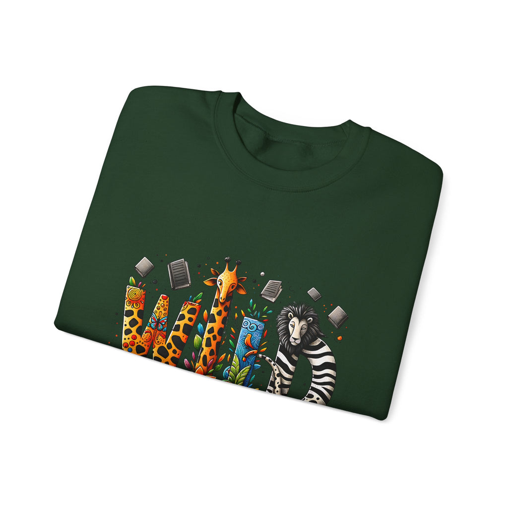 Sweatshirt — "Wild About Reading" Animal Letters Book Lover Crewneck