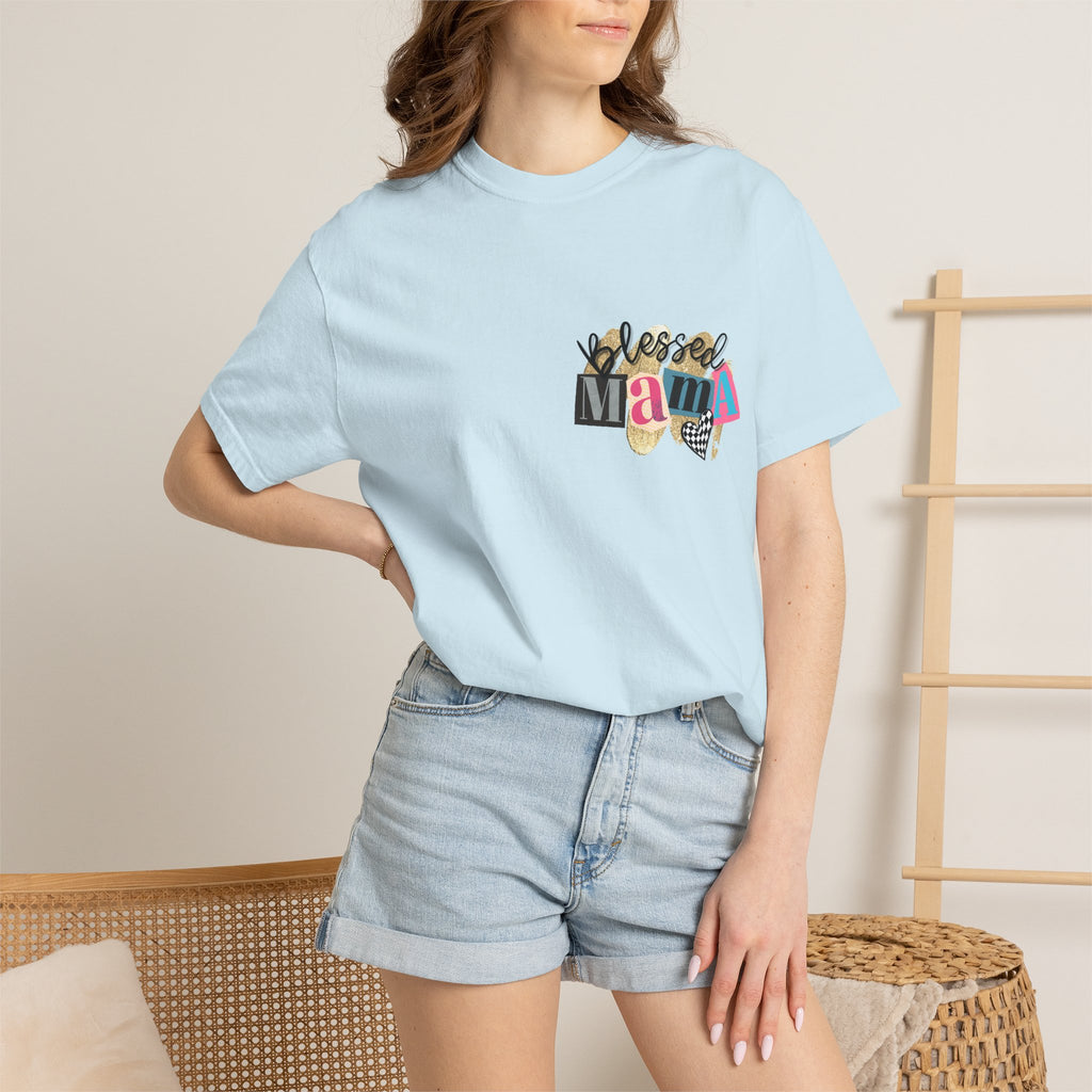 Mama Graphic T-Shirt — "Blessed Mama" Colorful Pop Art Floral Heart Tee