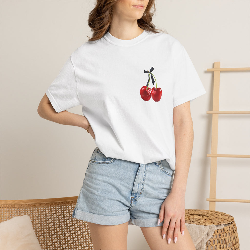 Cherry Disco Graphic T-Shirt — Retro Red Heart & Soda Pop Design