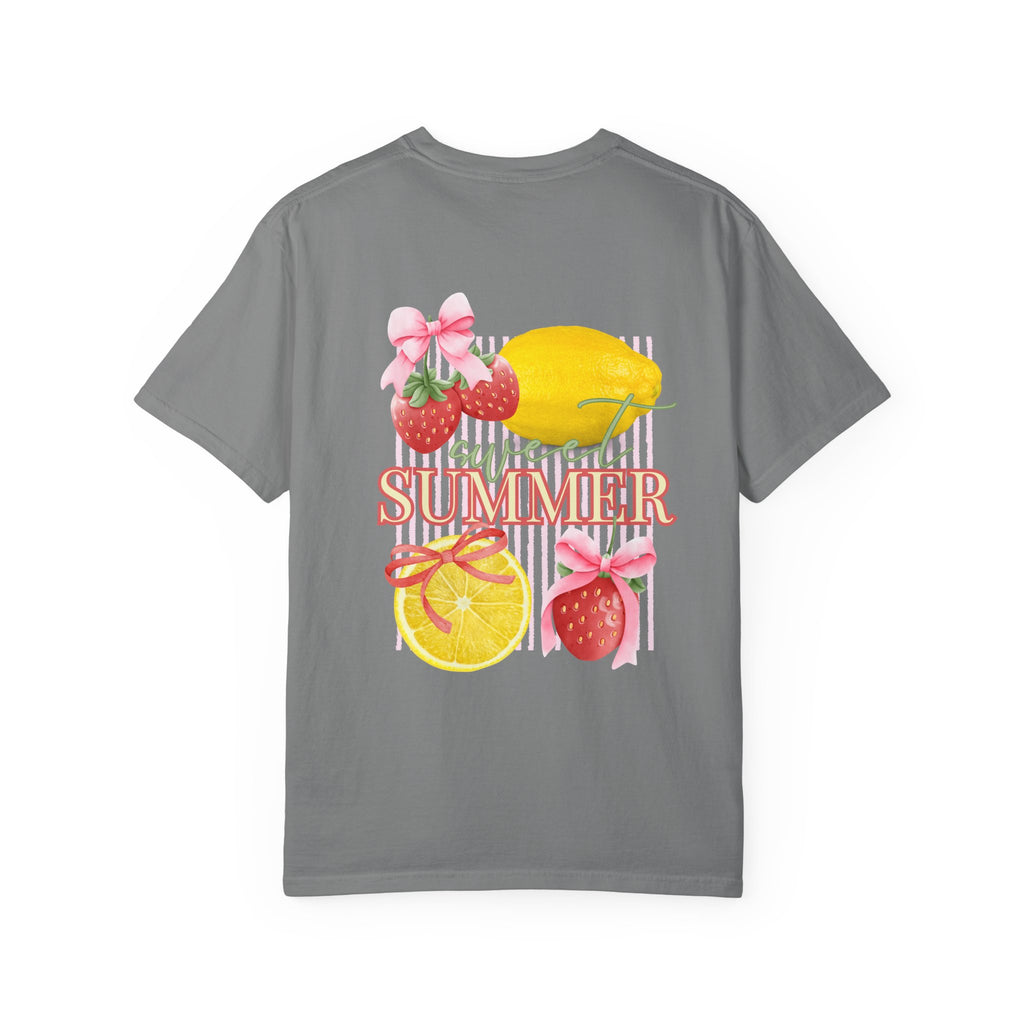Summer Fruit T-Shirt — "Sweet Summer" Strawberry & Lemon Graphic Tee