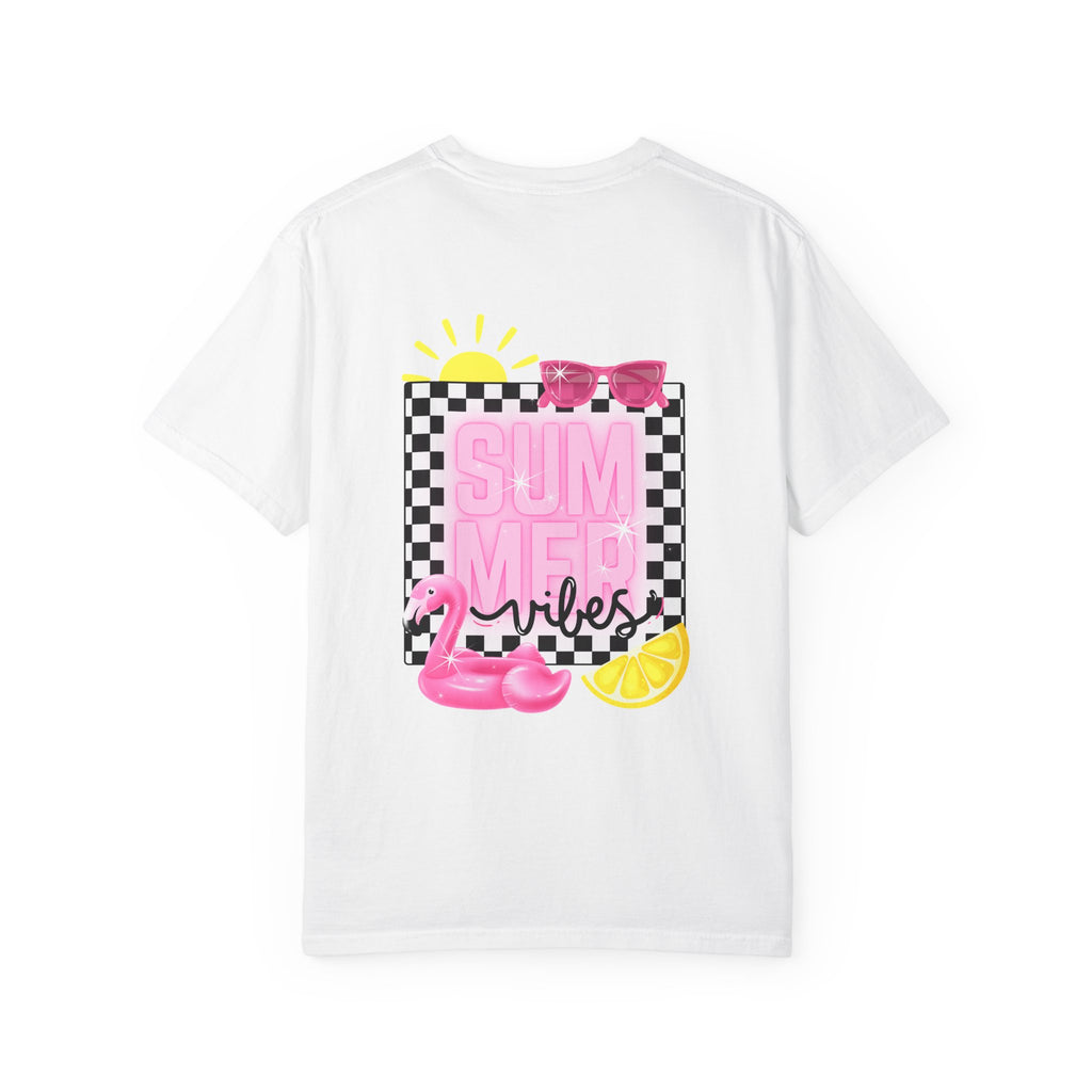 Summer Vibes T-Shirt — Pink Floatie & Checkered Graphic