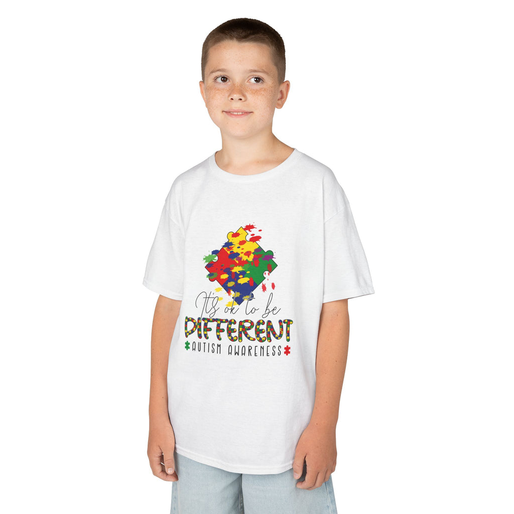Kids Tee — "It's OK to be Different" Autism Awareness Puzzle Heart Shirt