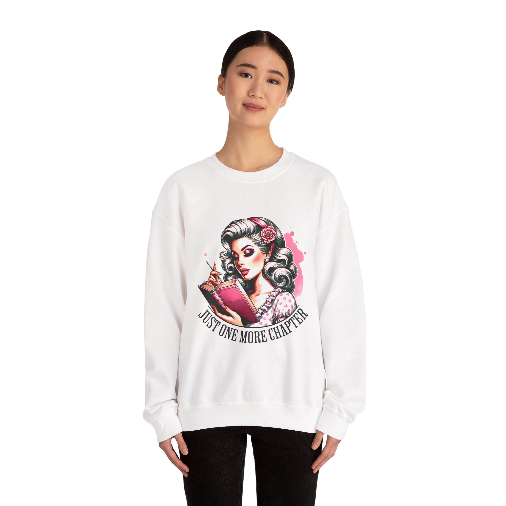 Reader Girl Sweatshirt — "Just One More Chapter" Cozy Graphic Crewneck