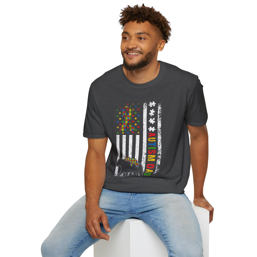 Autism Dad Flag T-Shirt — Puzzle Ribbon Elephant Pride Tee