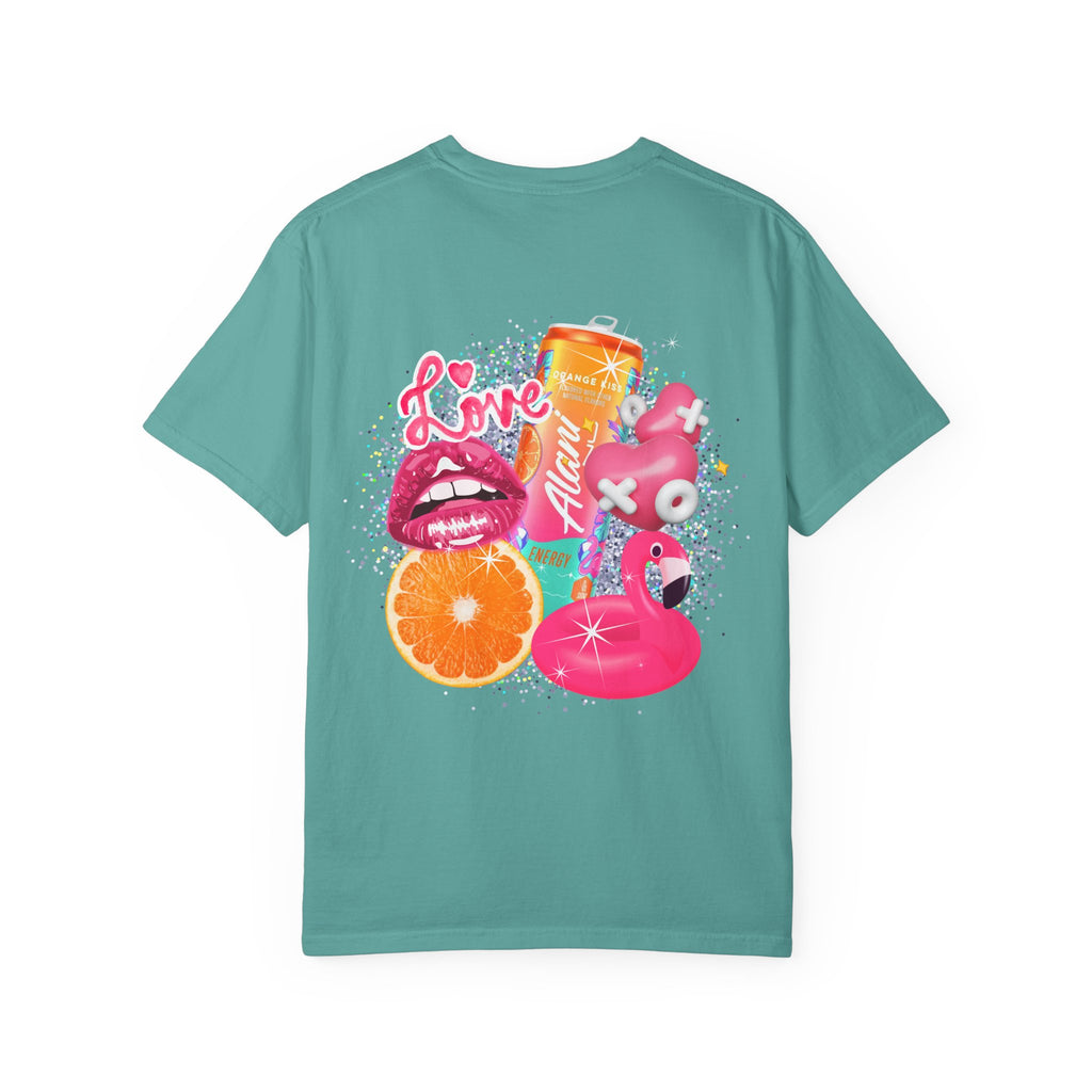 Alani Nu Beach Pop Graphic T-Shirt — Pink Flamingo, Citrus & Soda Can Design