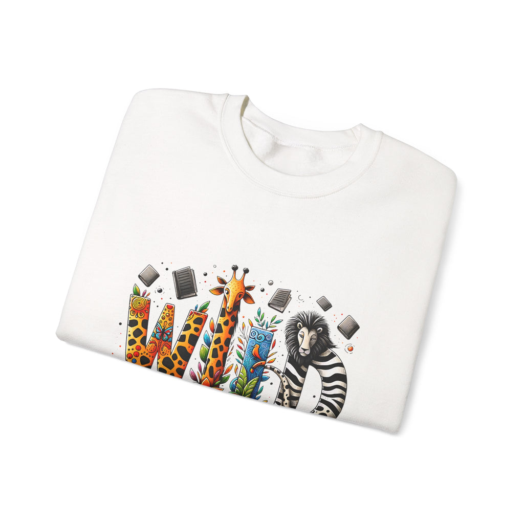 Sweatshirt — "Wild About Reading" Animal Letters Book Lover Crewneck
