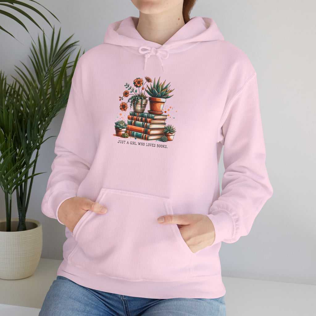 Plant Lover Hoodie – 'Plant Lady With Books' Cozy Botanical Pullover