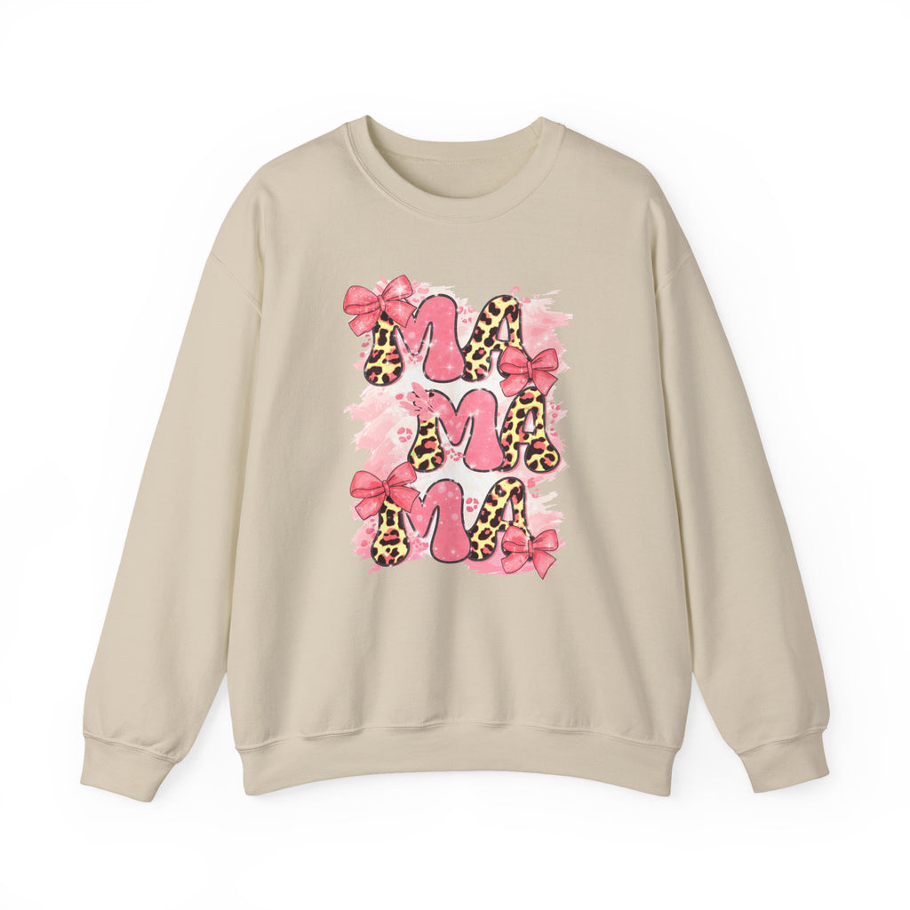 Sweatshirt — Pink Leopard “MOM” Design with Bows | Mother’s Day Cozy Crewneck