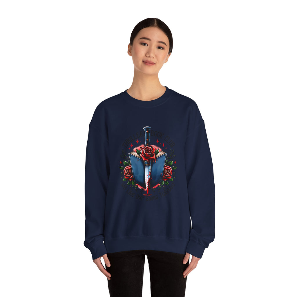 Thriller Book Club Sweatshirt — "We Like Our Books Flipped" Gothic Rose & Dagger Crewneck