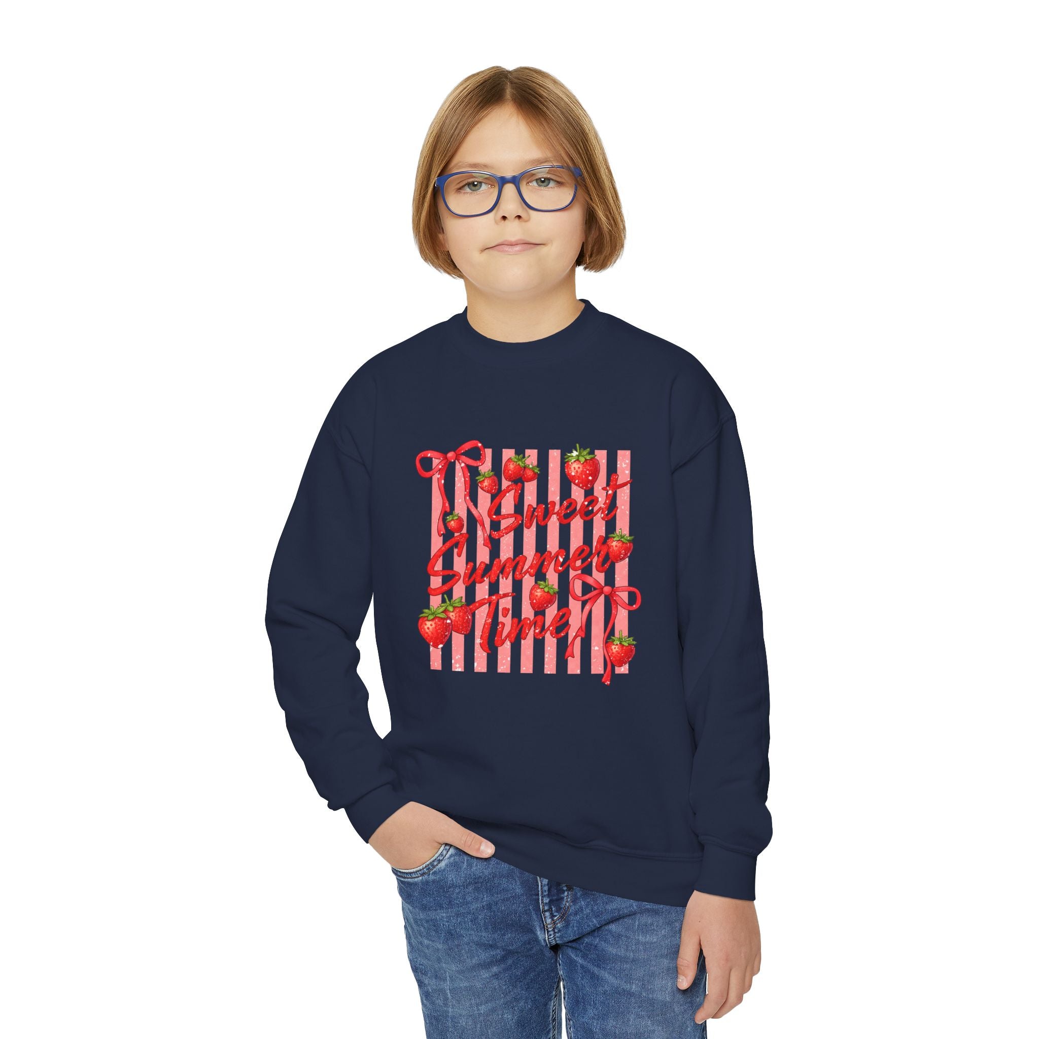 Youth Sweatshirt - "Sweet Summer Time" Strawberry Graphic Crewneck
