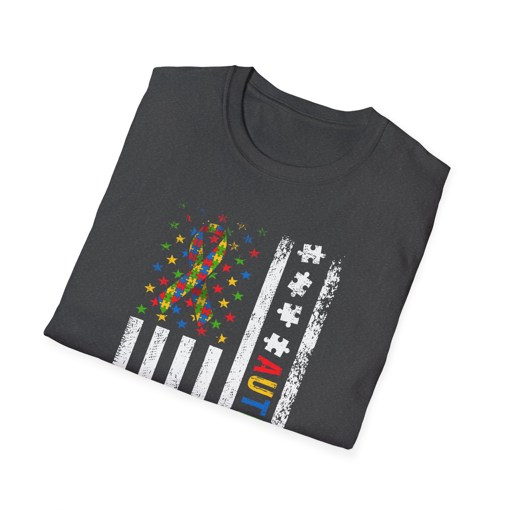 Autism Dad Flag T-Shirt — Puzzle Ribbon Elephant Pride Tee