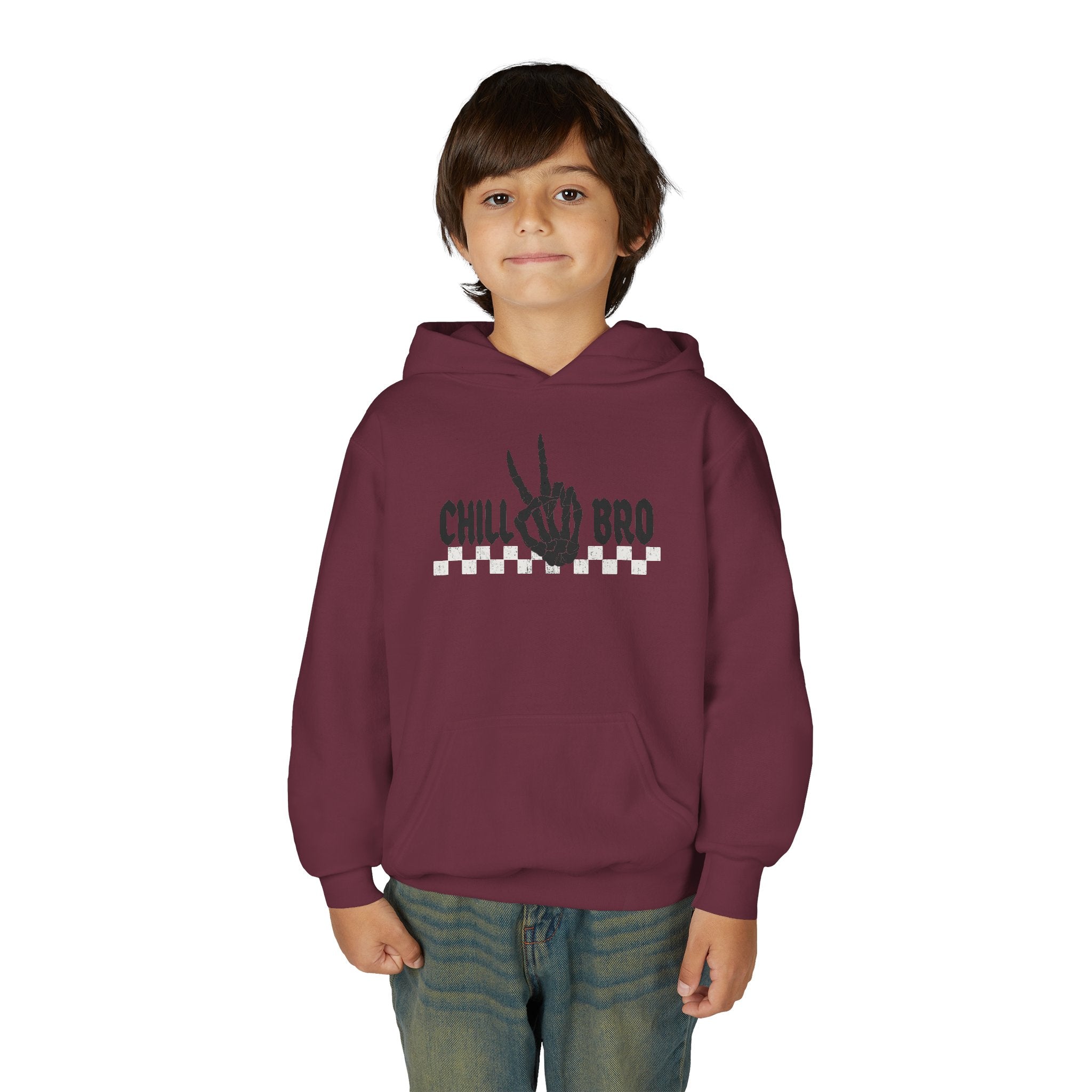 Youth Hoodie — "Chill Bro" Skeleton Hand Graphic