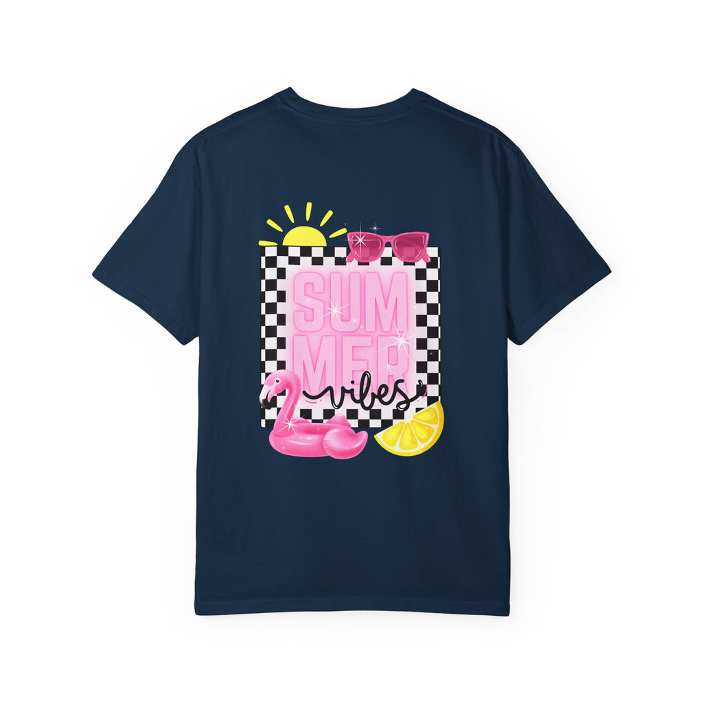 Summer Vibes T-Shirt — Pink Floatie & Checkered Graphic