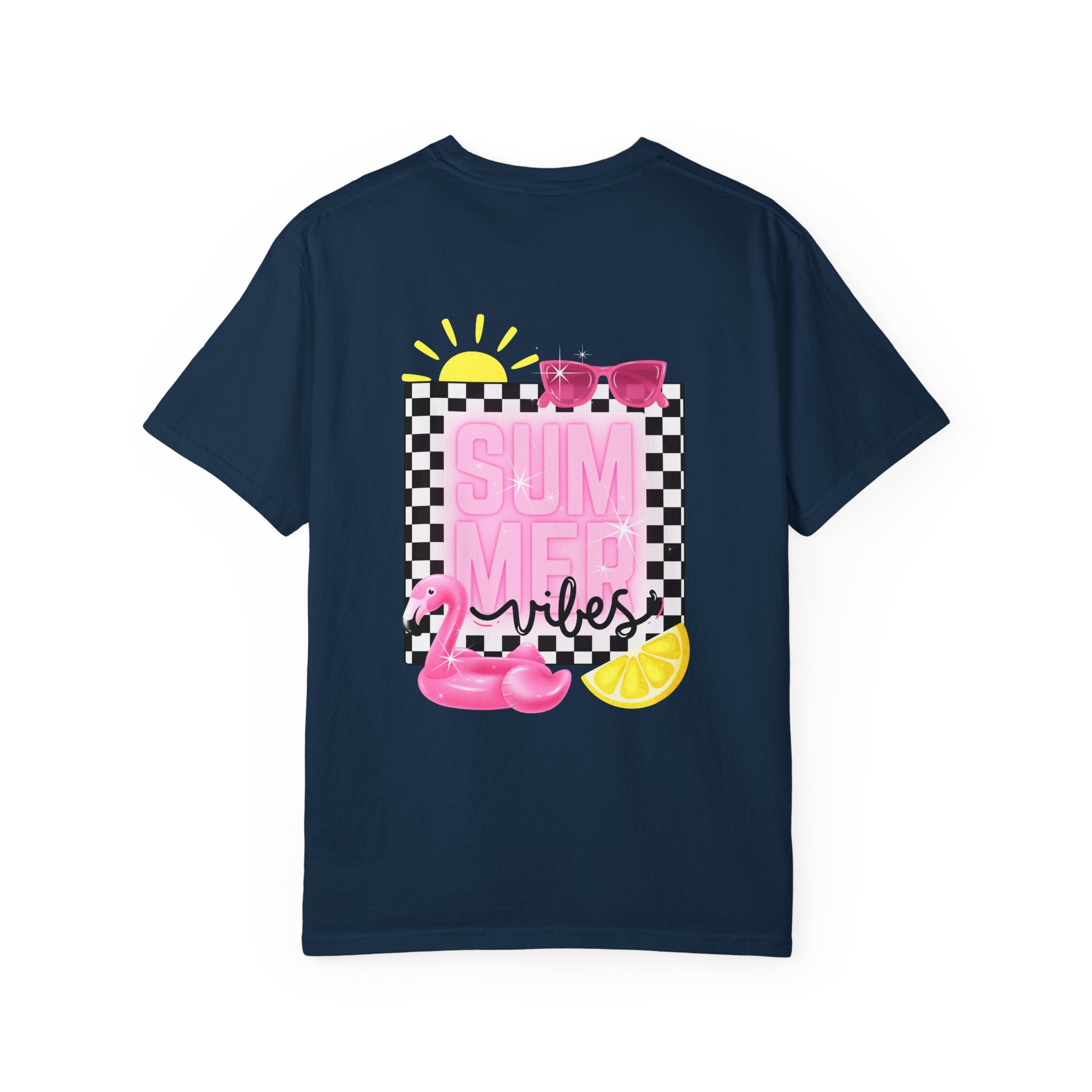 Summer Vibes T-Shirt — Pink Floatie & Checkered Graphic