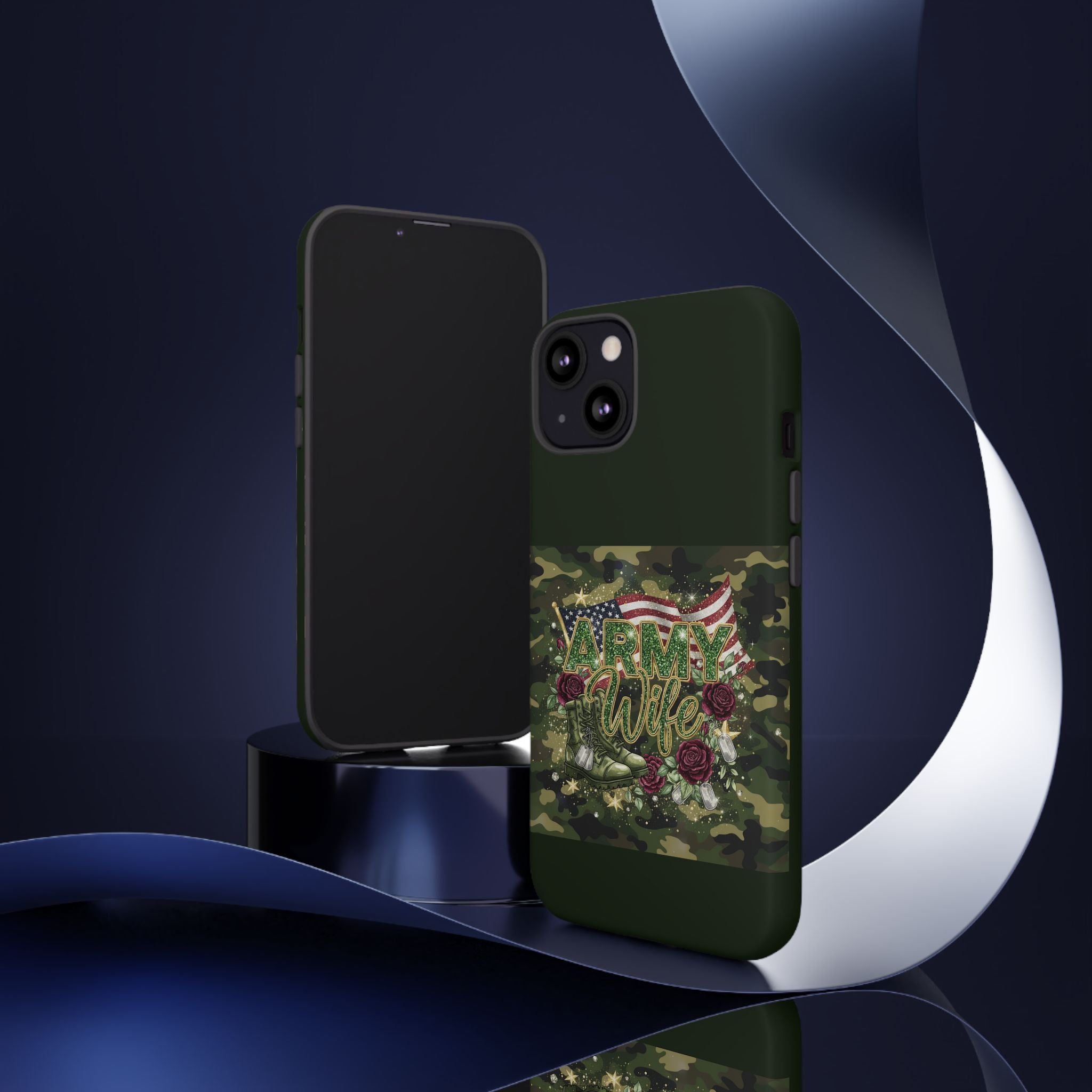 Army Wife Tough Phone Case — Camo Flag Design with Roses