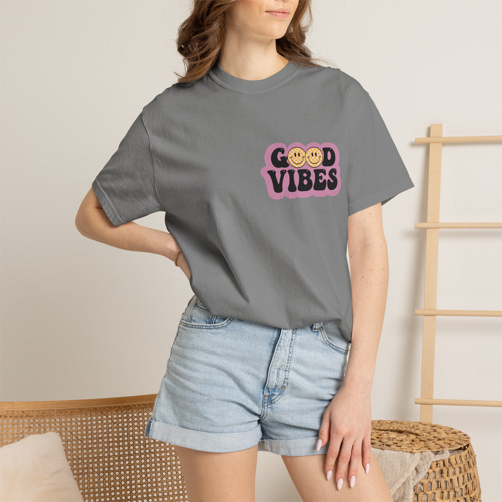 Good Vibes Retro Graphic T-Shirt — Free Spirit Smiley Desert Design