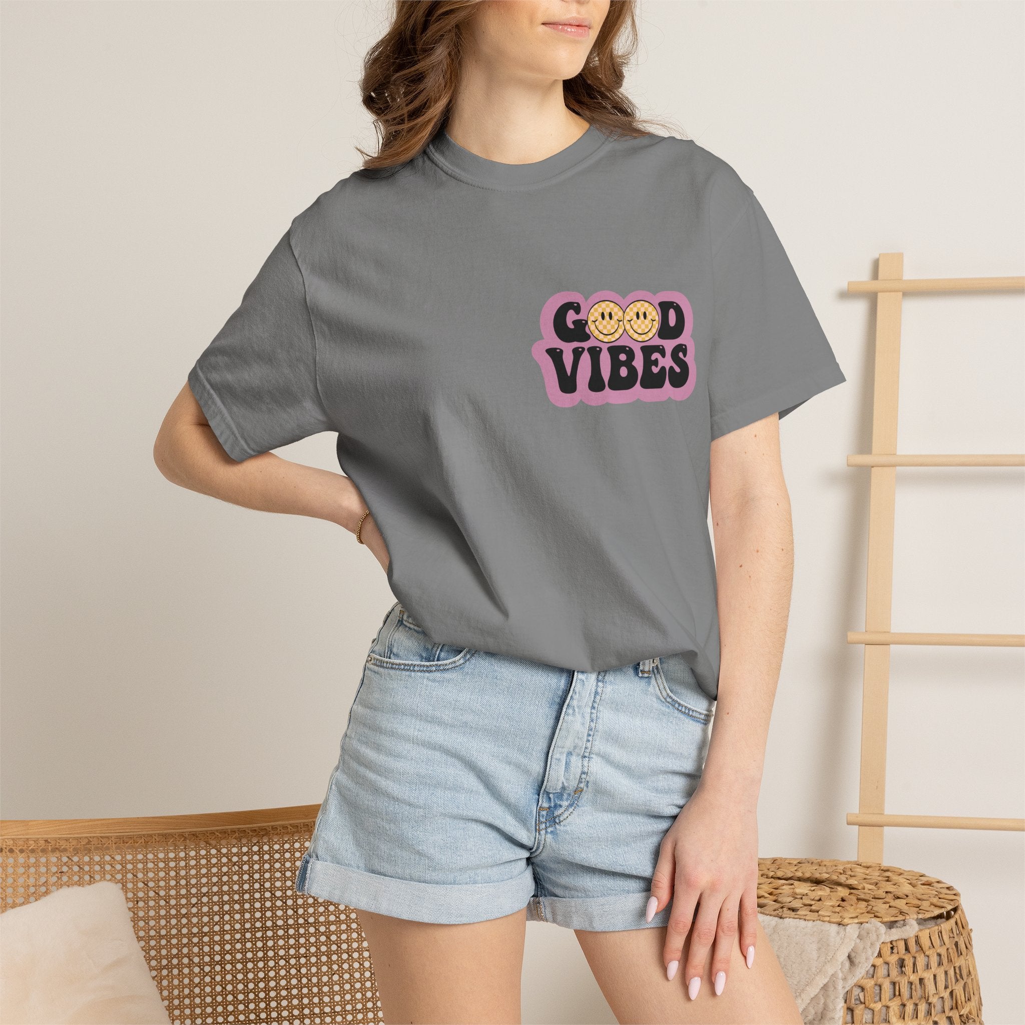 Good Vibes Retro Graphic T-Shirt — Free Spirit Smiley Desert Design