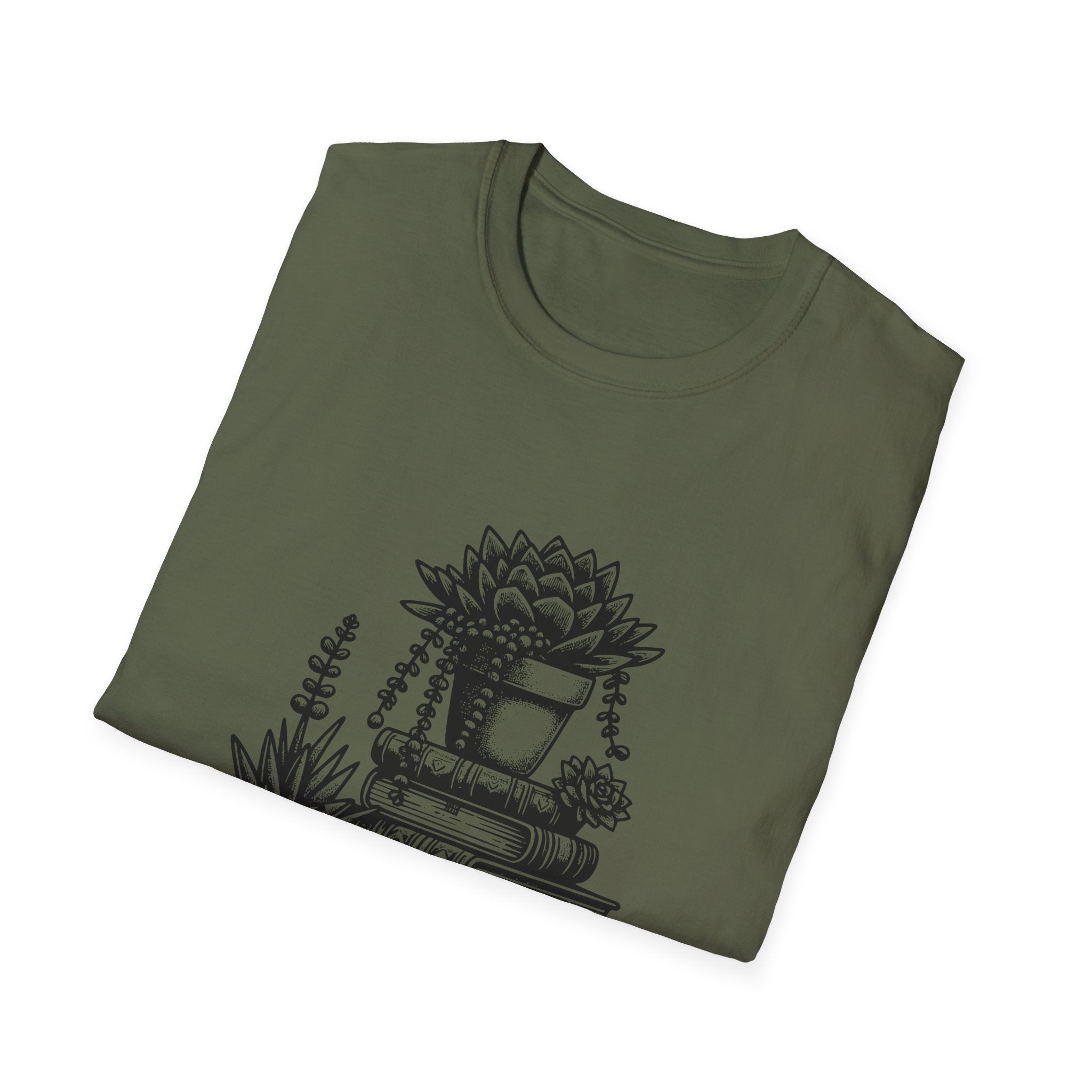 T-Shirt — "Just a Girl Who Loves Books" Floral Succulent Stack