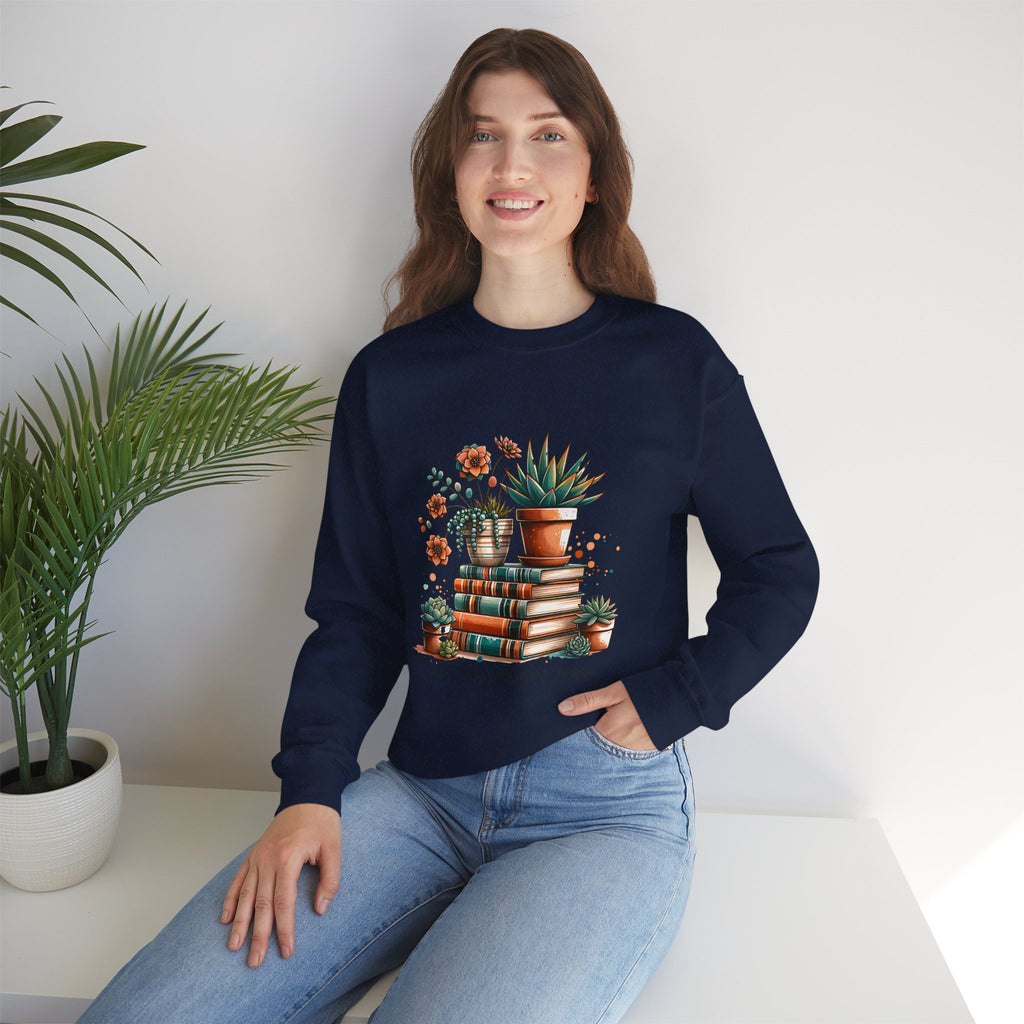 Booklover Sweatshirt — “Just a Girl Who Loves Books” Floral Plants & Stacks Crewneck