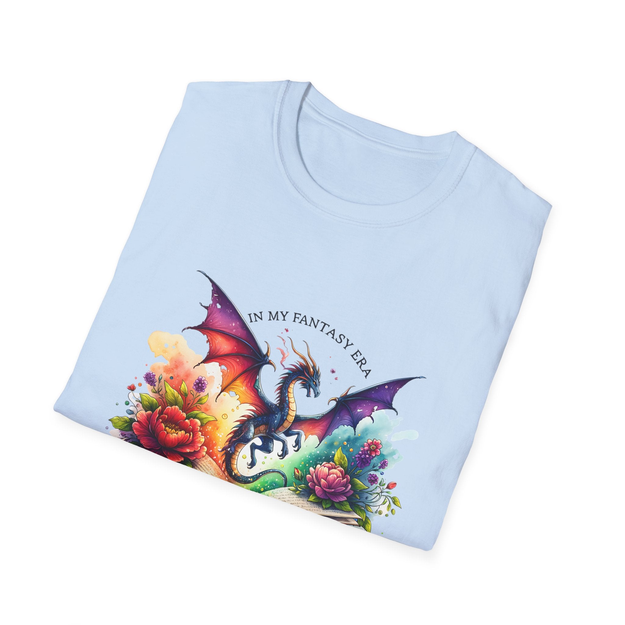 Fantasy Dragon Book T-Shirt — 'Live in My Fantasy' Colorful Storybook Design