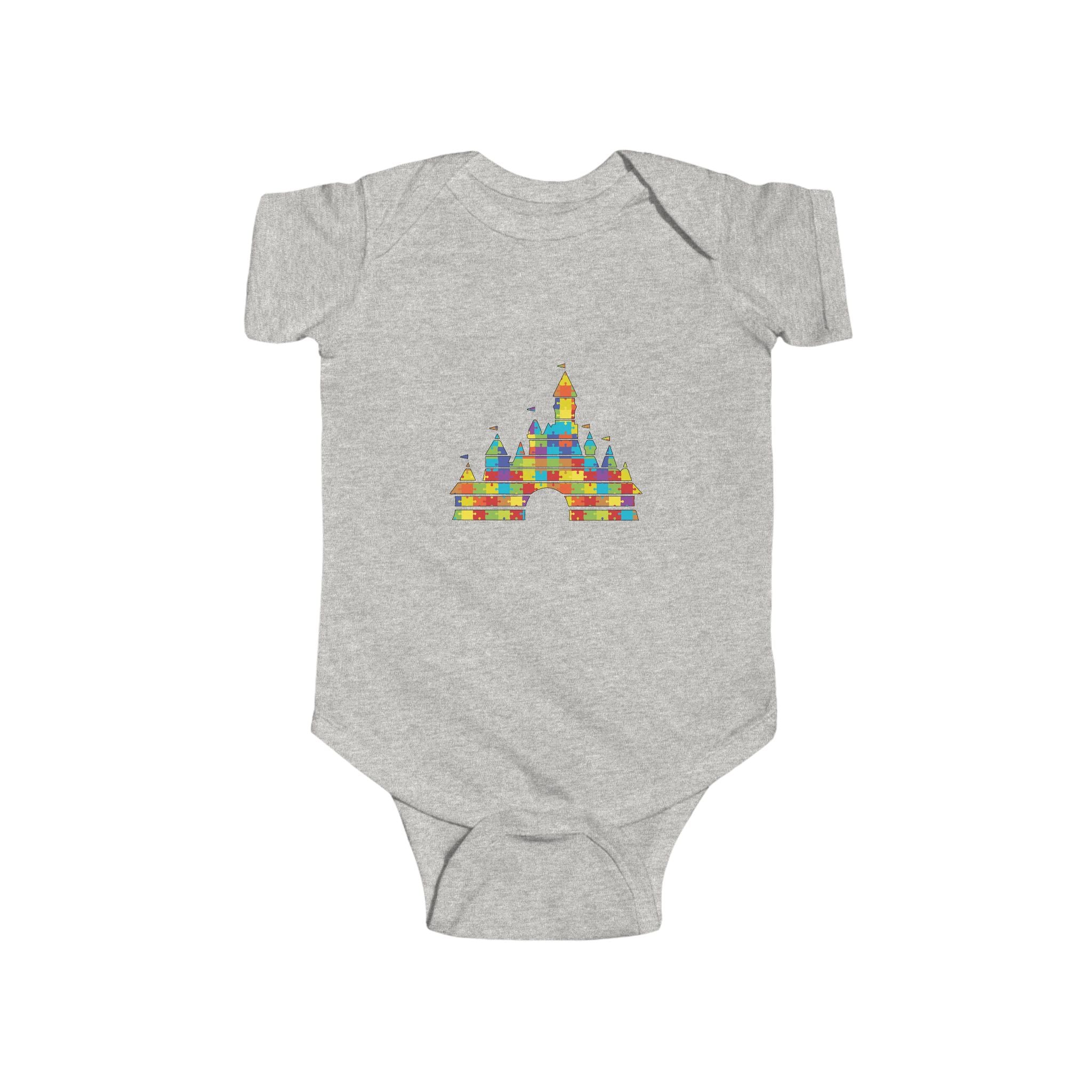 Colorful Castle Baby Bodysuit – Infant Onesie with Rainbow Fairy-Tale Castle Print