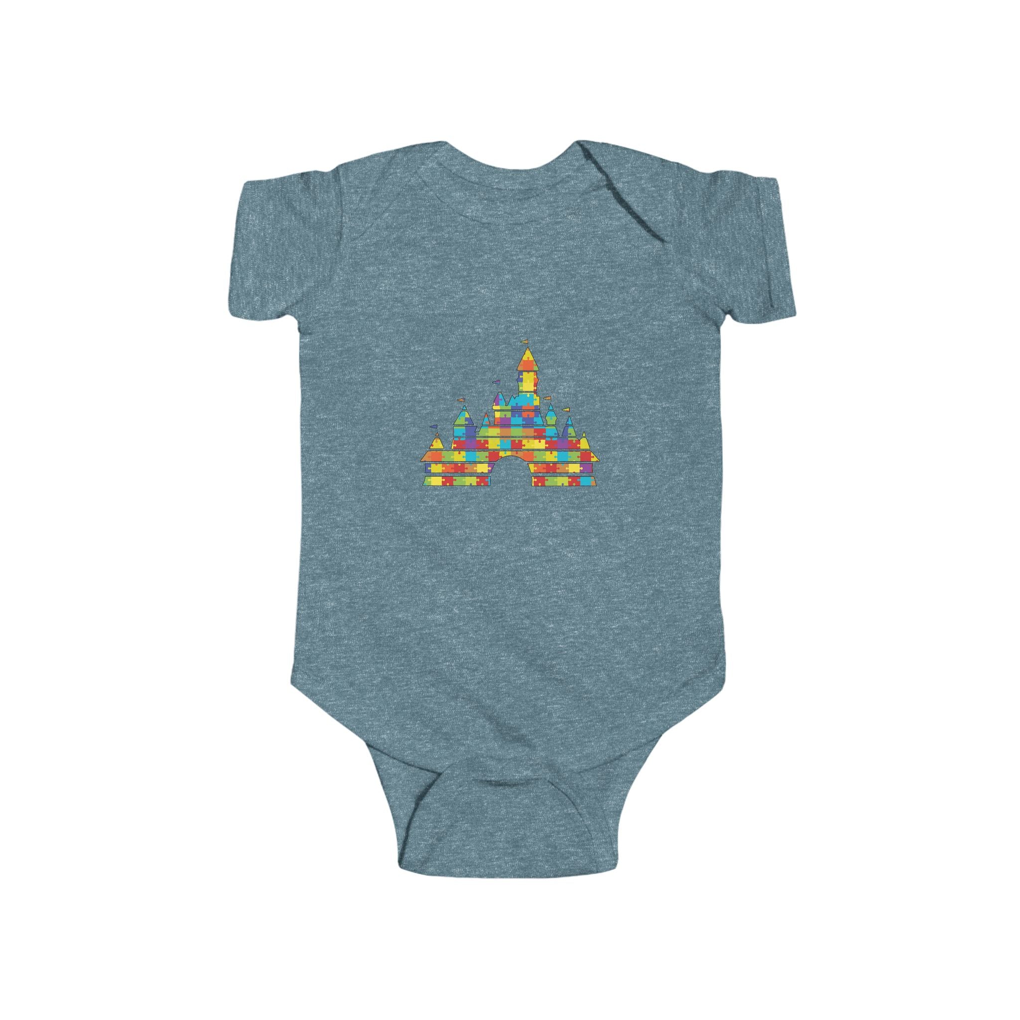 Colorful Castle Baby Bodysuit – Infant Onesie with Rainbow Fairy-Tale Castle Print