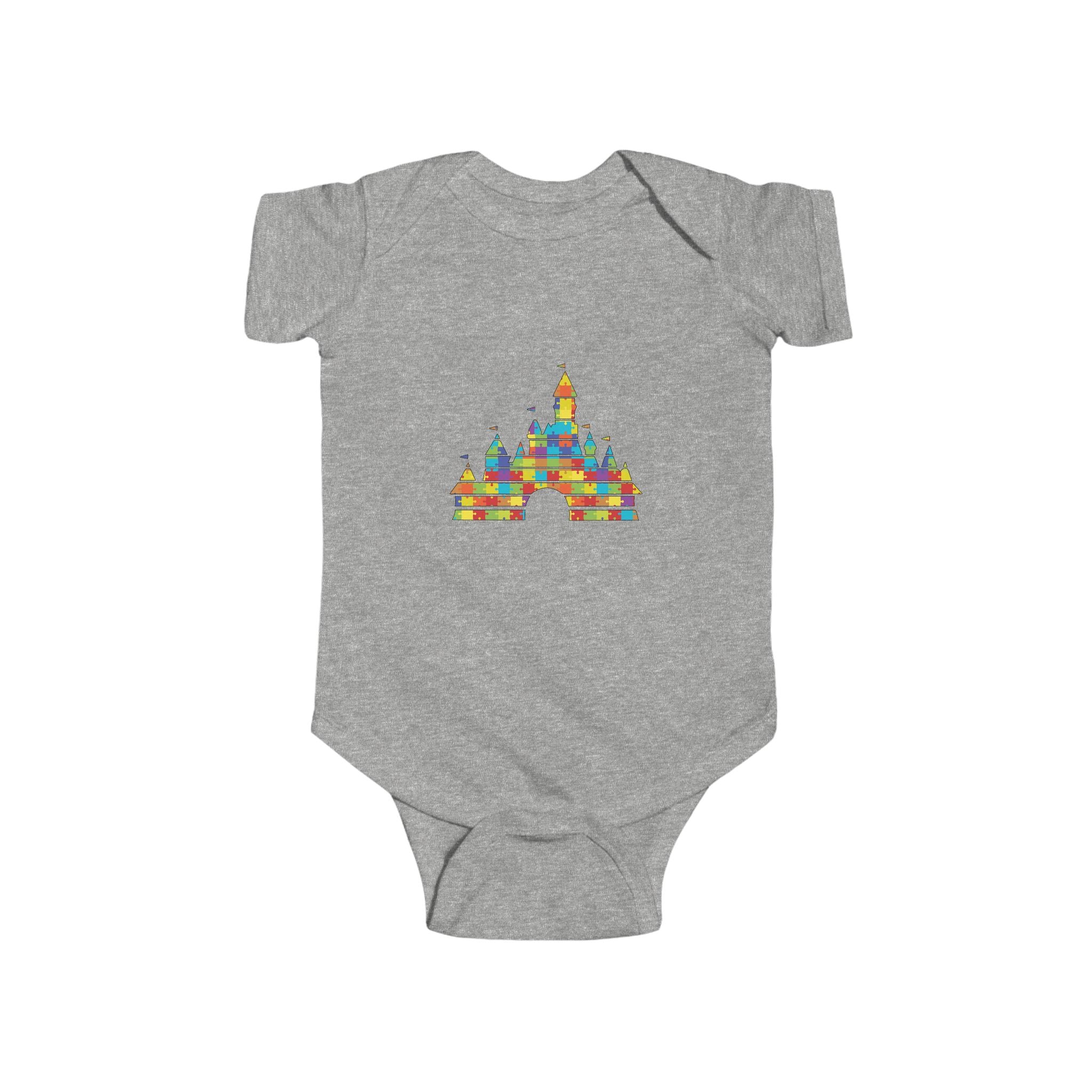 Colorful Castle Baby Bodysuit – Infant Onesie with Rainbow Fairy-Tale Castle Print