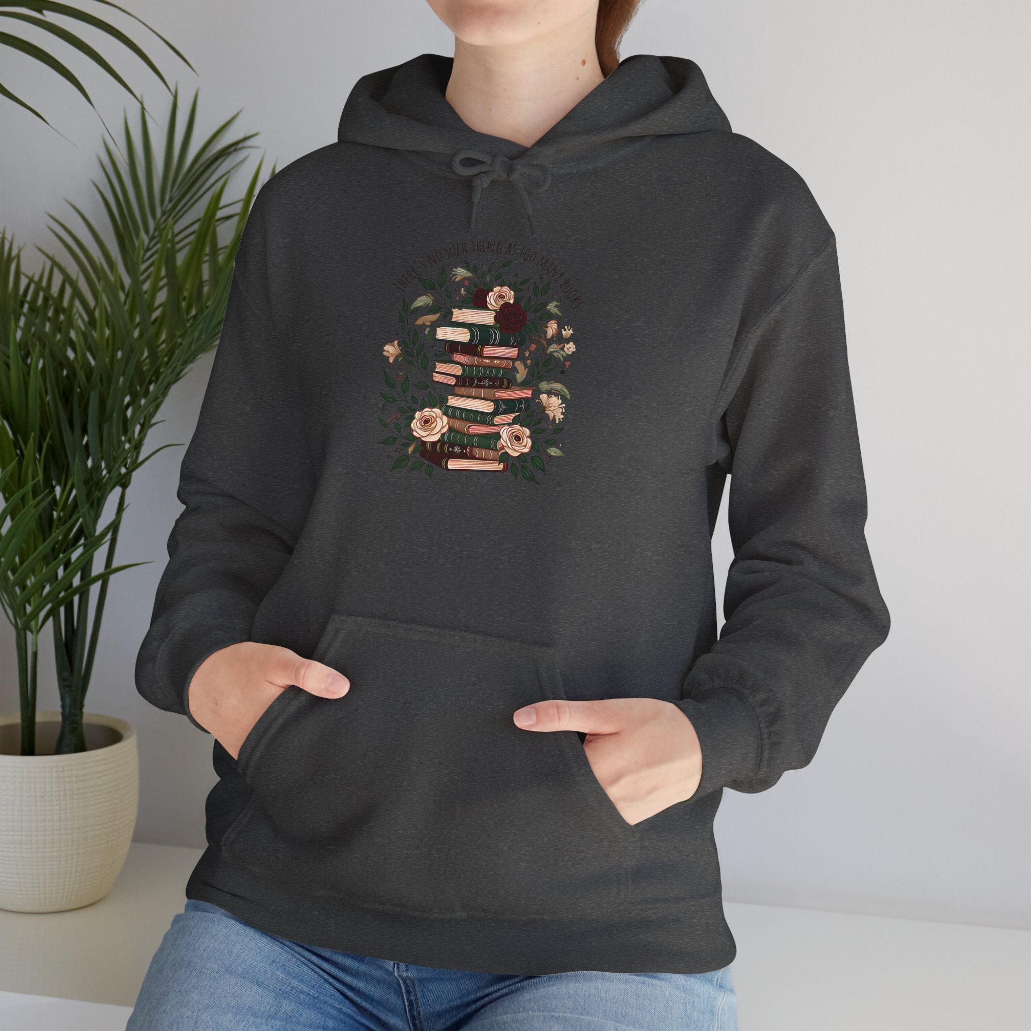 Cozy Reading Stack Hoodie — Floral Bookshelf Design