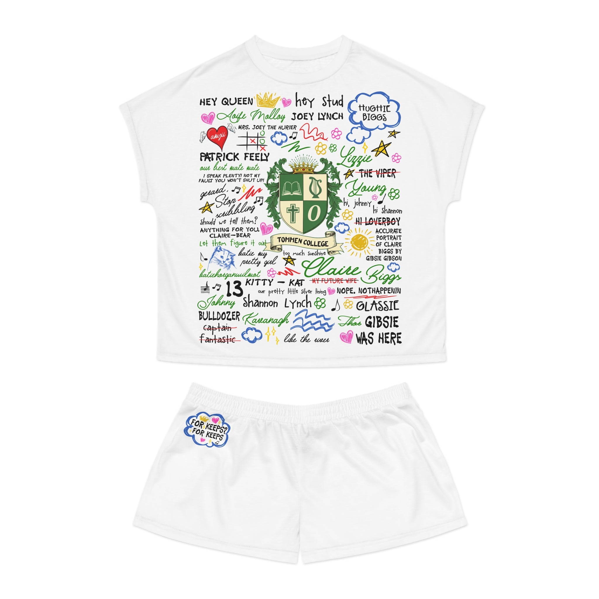 Women’s Pajama Set — 'For Keeps? For Keeps' Cozy Short Sleepwear with Playful Graphic Back