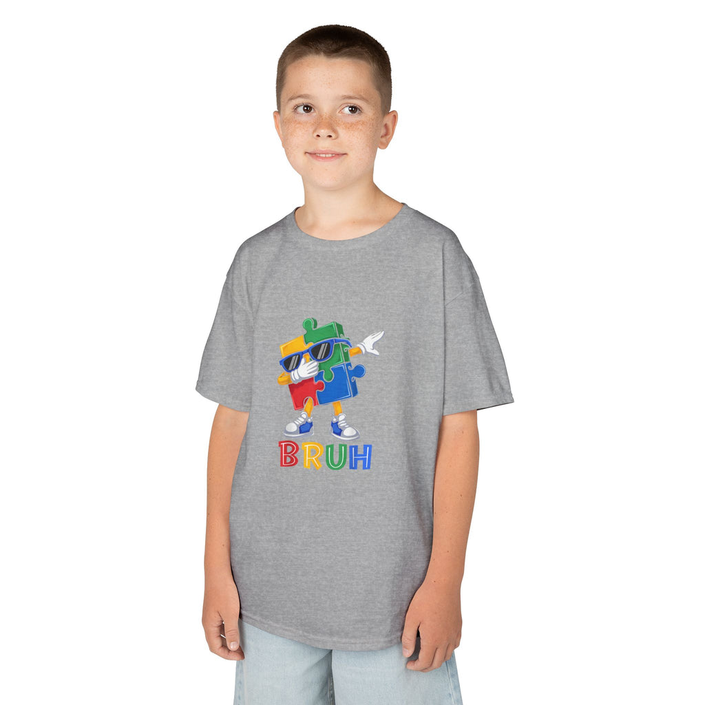 Kids 'BRUH' Colorful Puzzle Robot Tee - Fun Graphic Shirt for Boys & Girls