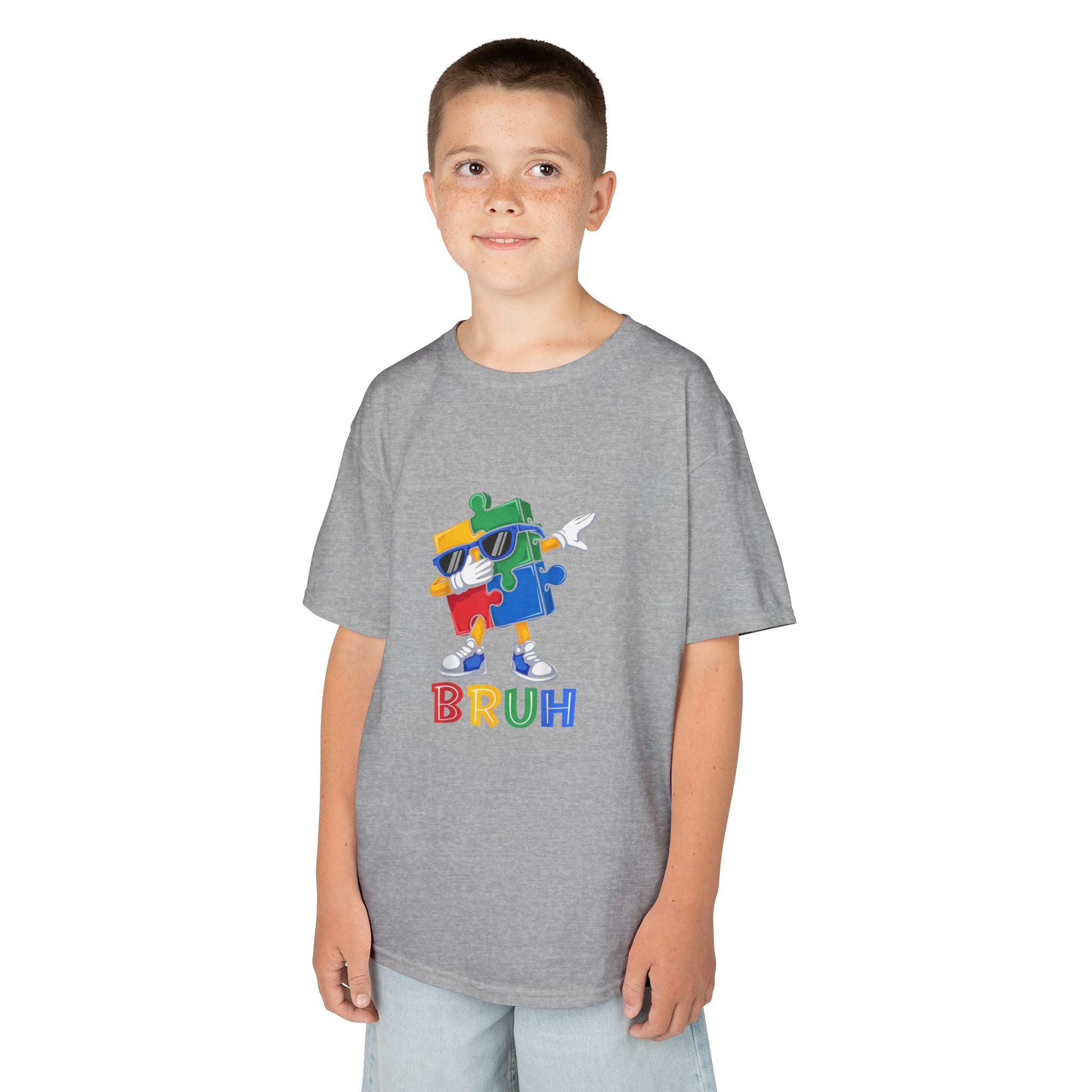 Kids 'BRUH' Colorful Puzzle Robot Tee - Fun Graphic Shirt for Boys & Girls