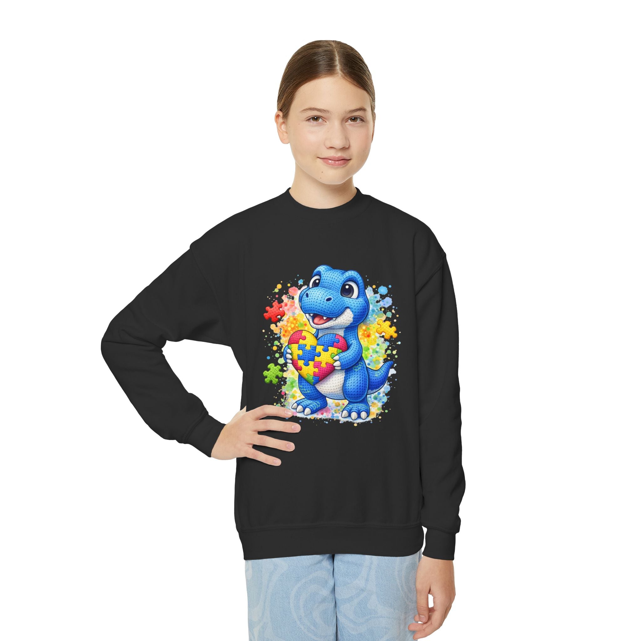 Kids Autism Awareness Dinosaur Crewneck Sweatshirt