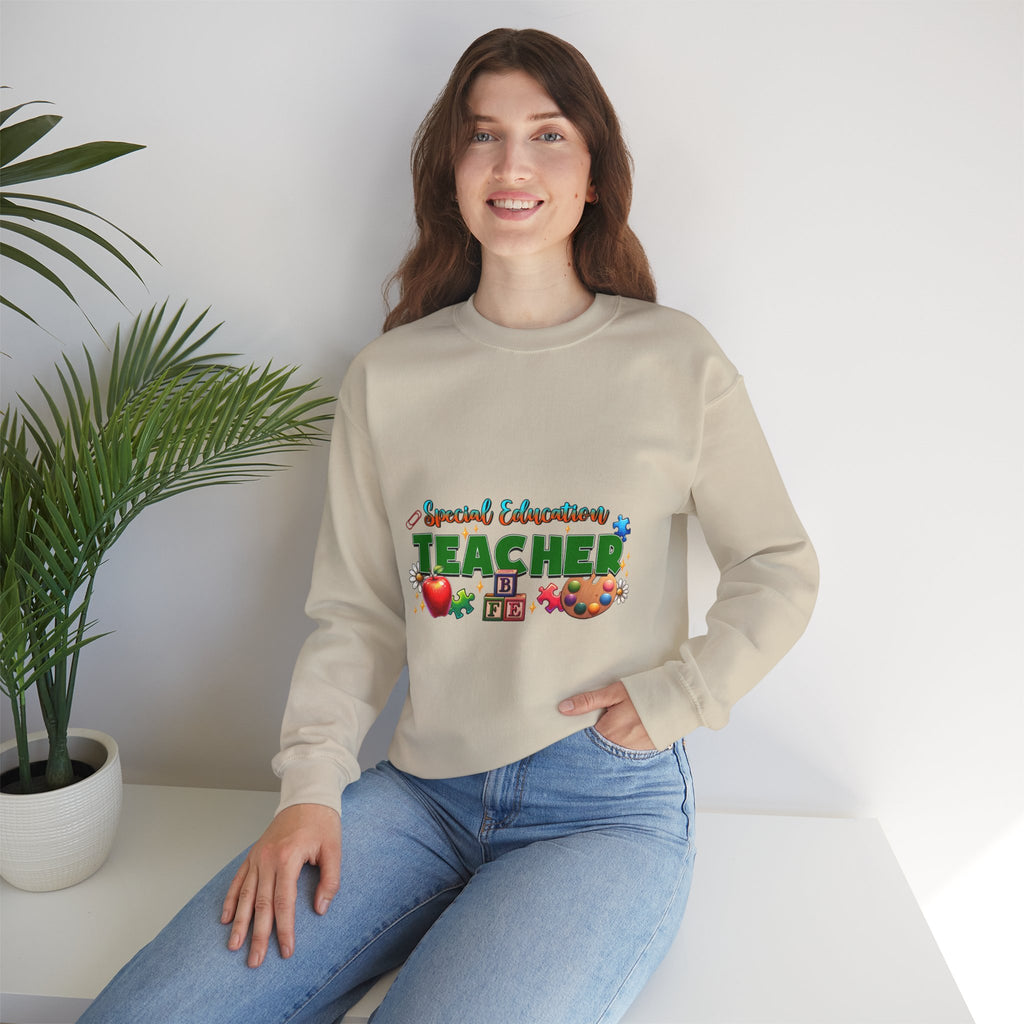 Special Education Teacher Crewneck Sweatshirt — Cute Apple & Classroom Icons