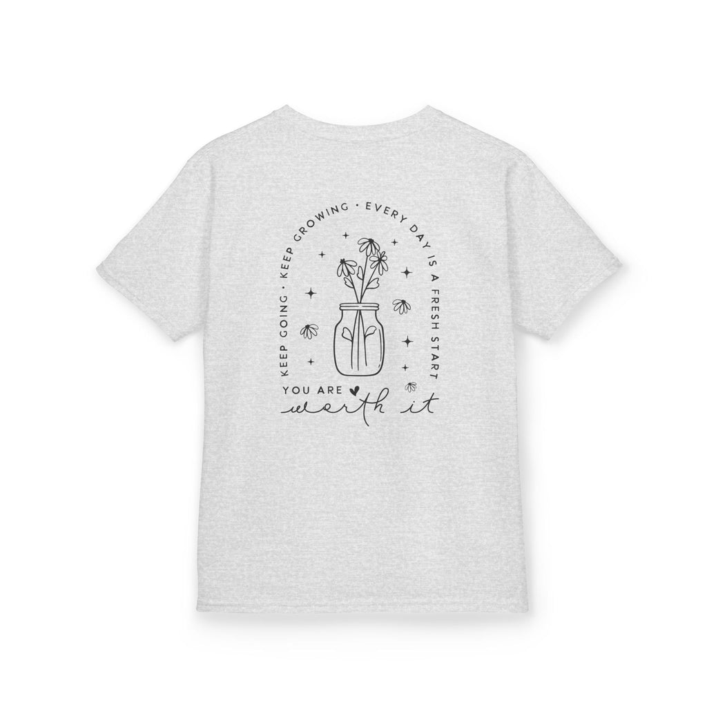 Kids Tee — “You Are Worth It” Minimal Floral Comfort Shirt
