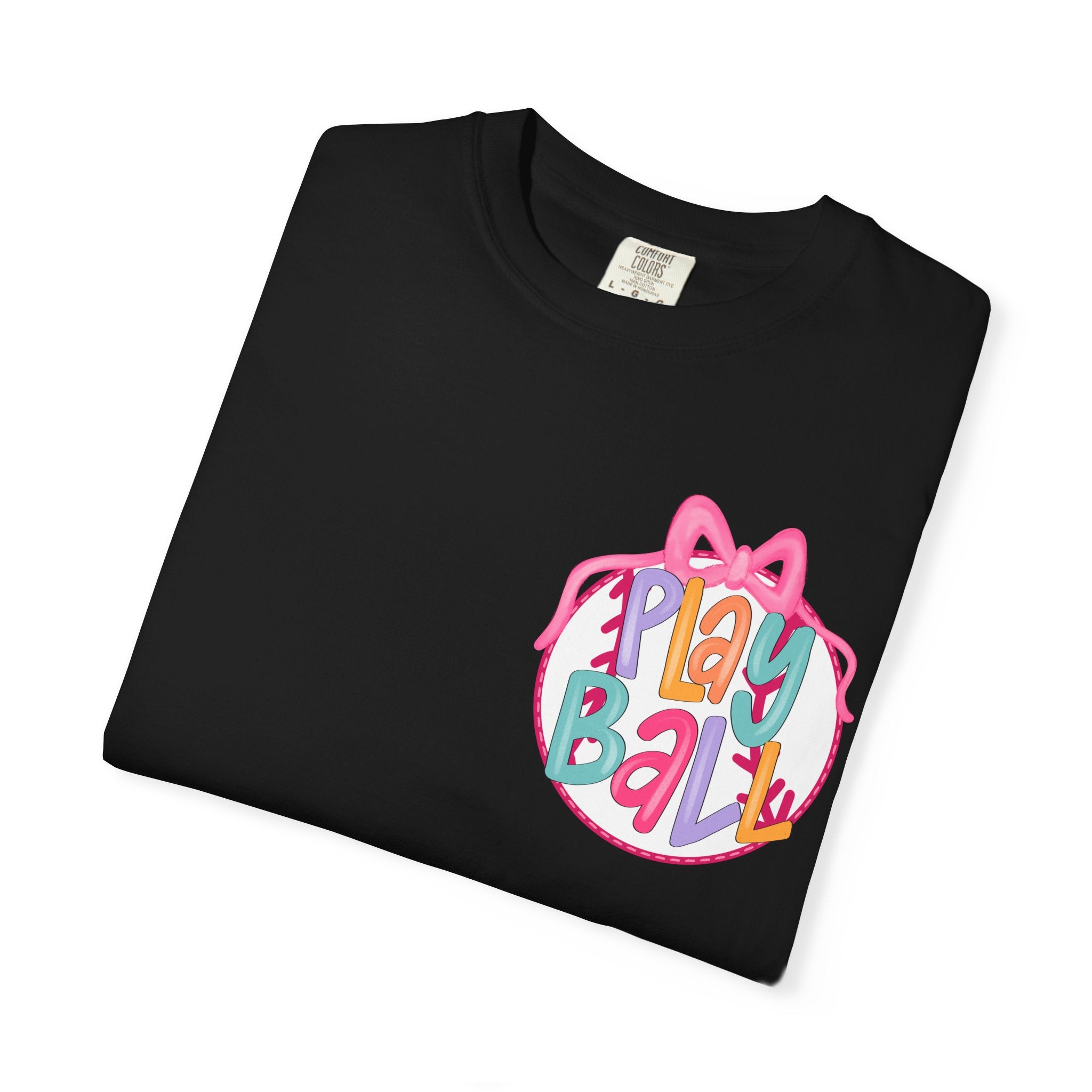 Softball Tee — "Play Ball" Front & "Pitch, Batter, Batter, Swing" Heart Back